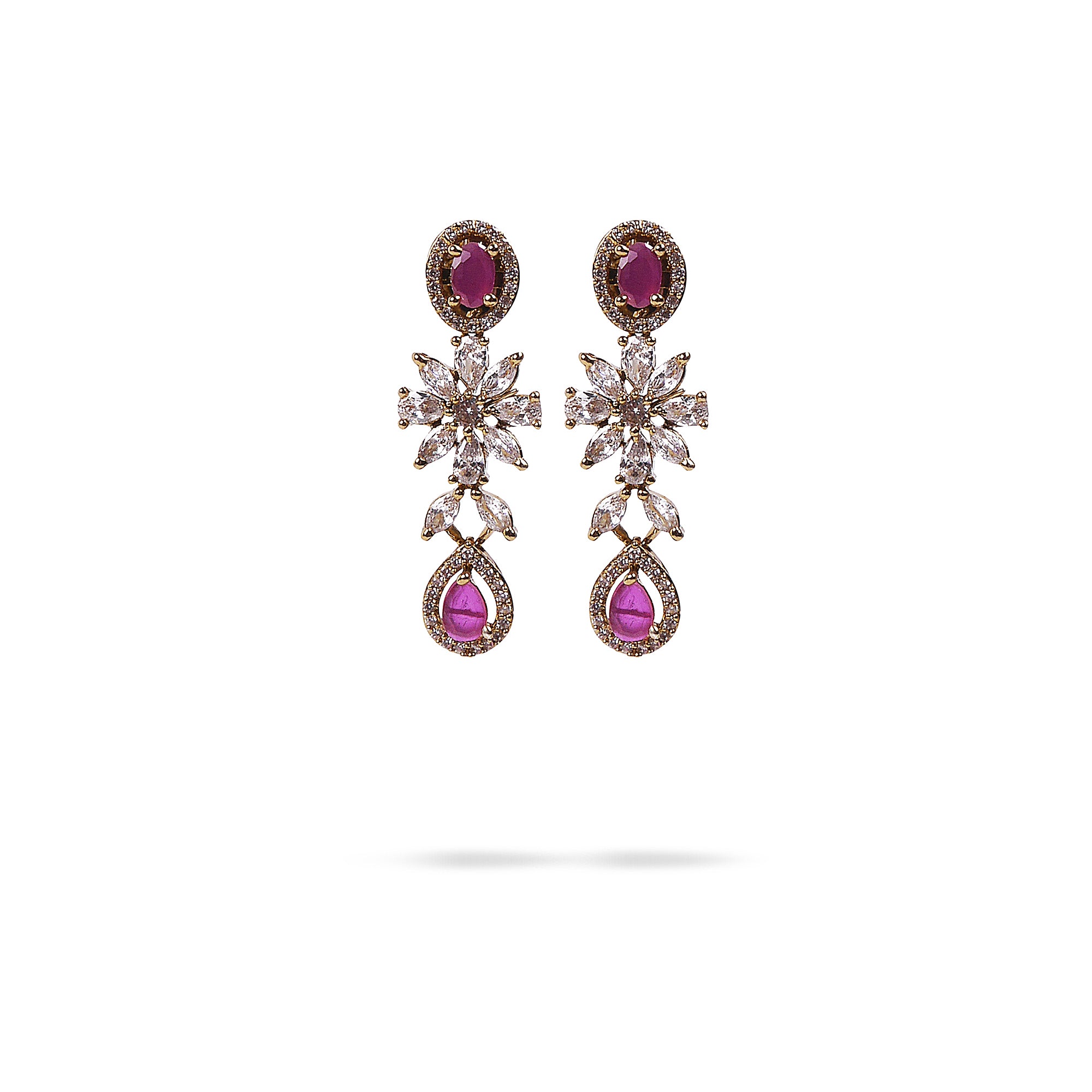 Floral Cubic Zirconia Earrings in Ruby