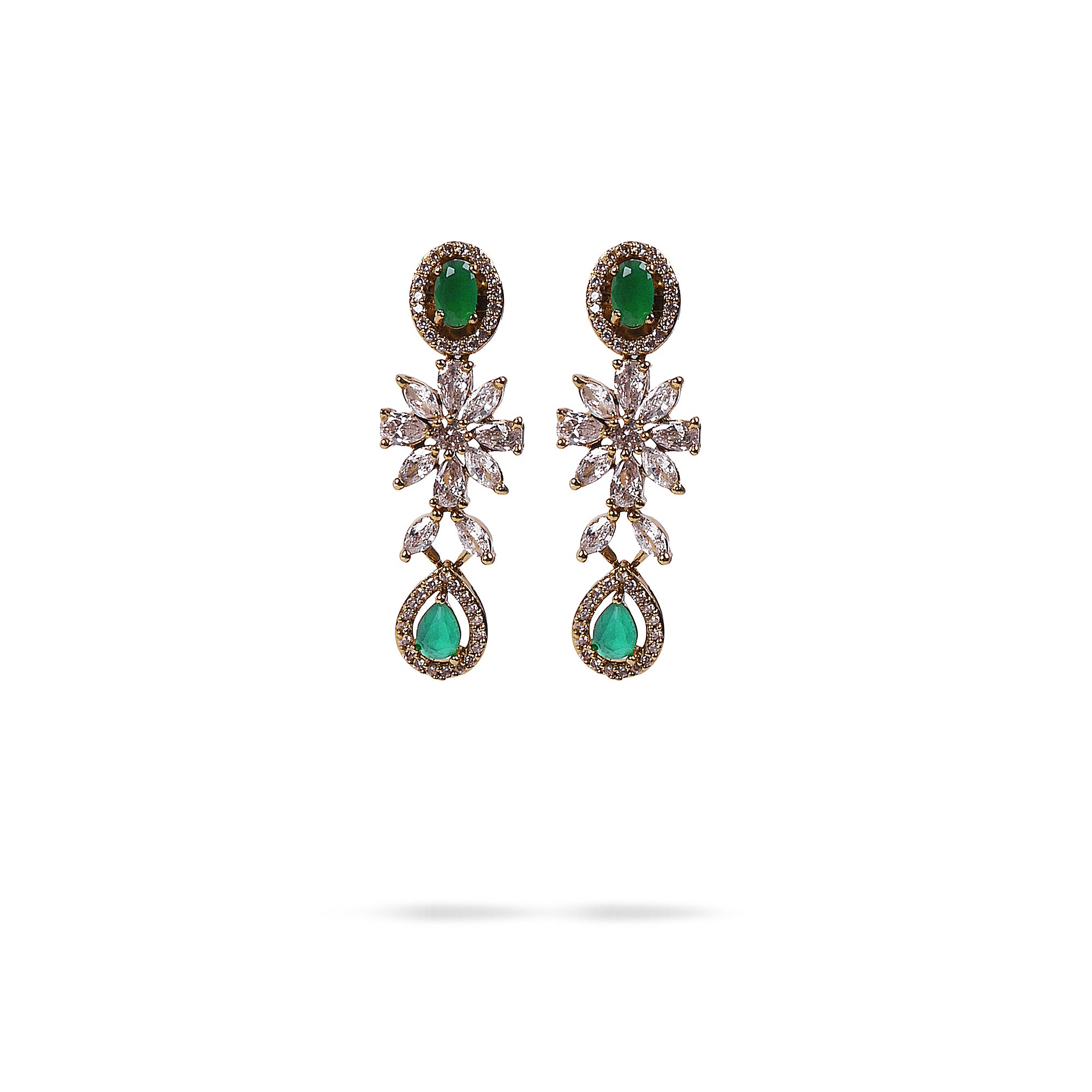 Floral Cubic Zirconia Earrings in Green