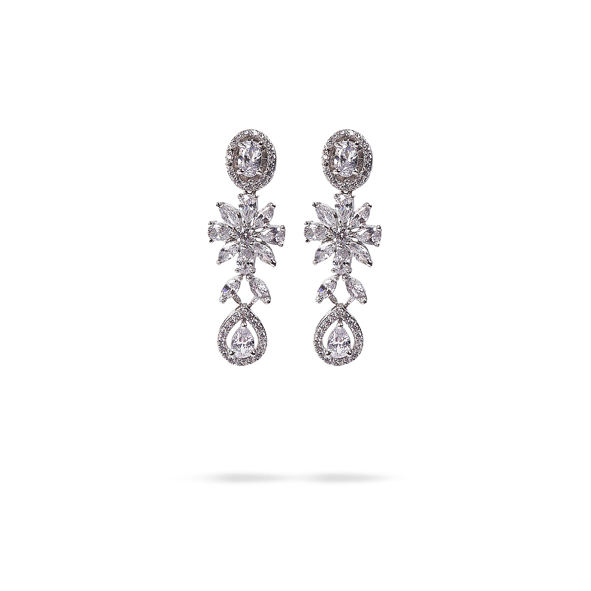 Floral Cubic Zirconia Earrings in Rhodium