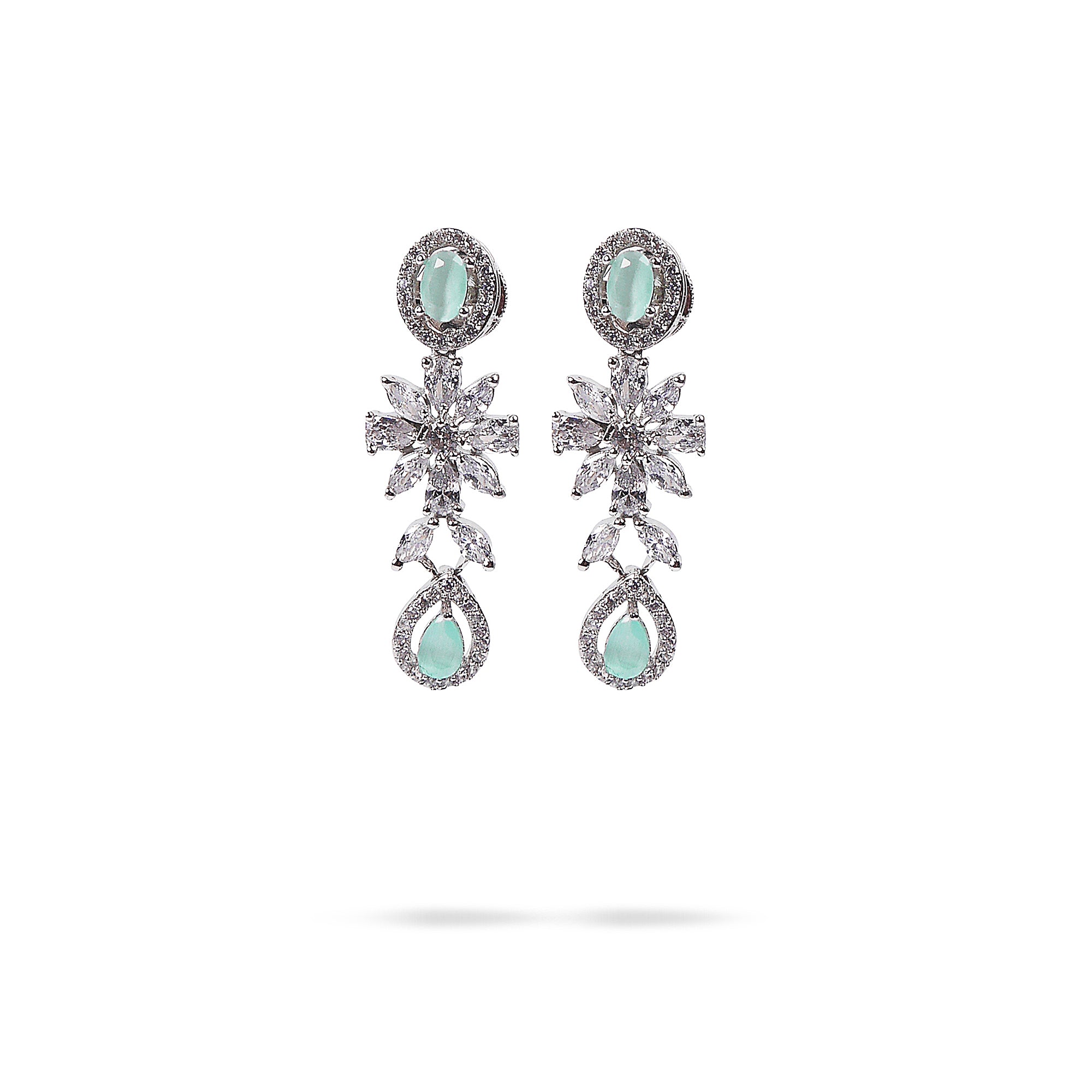 Floral Cubic Zirconia Earrings in Mint