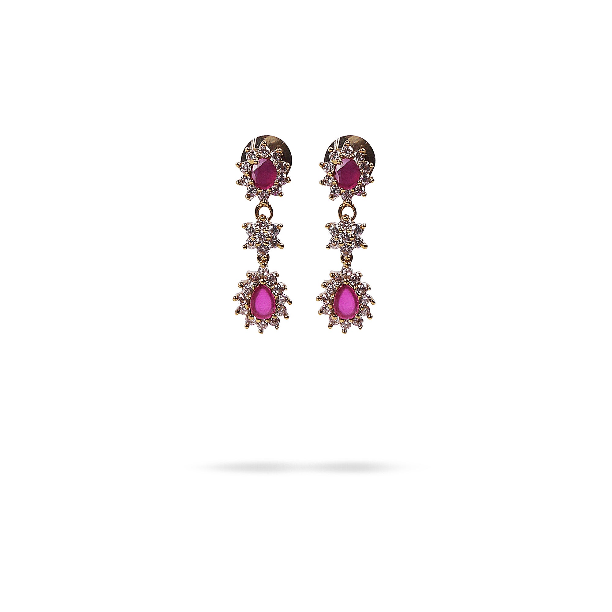 Teardrop Star Cubic Zirconia Earrings in Ruby