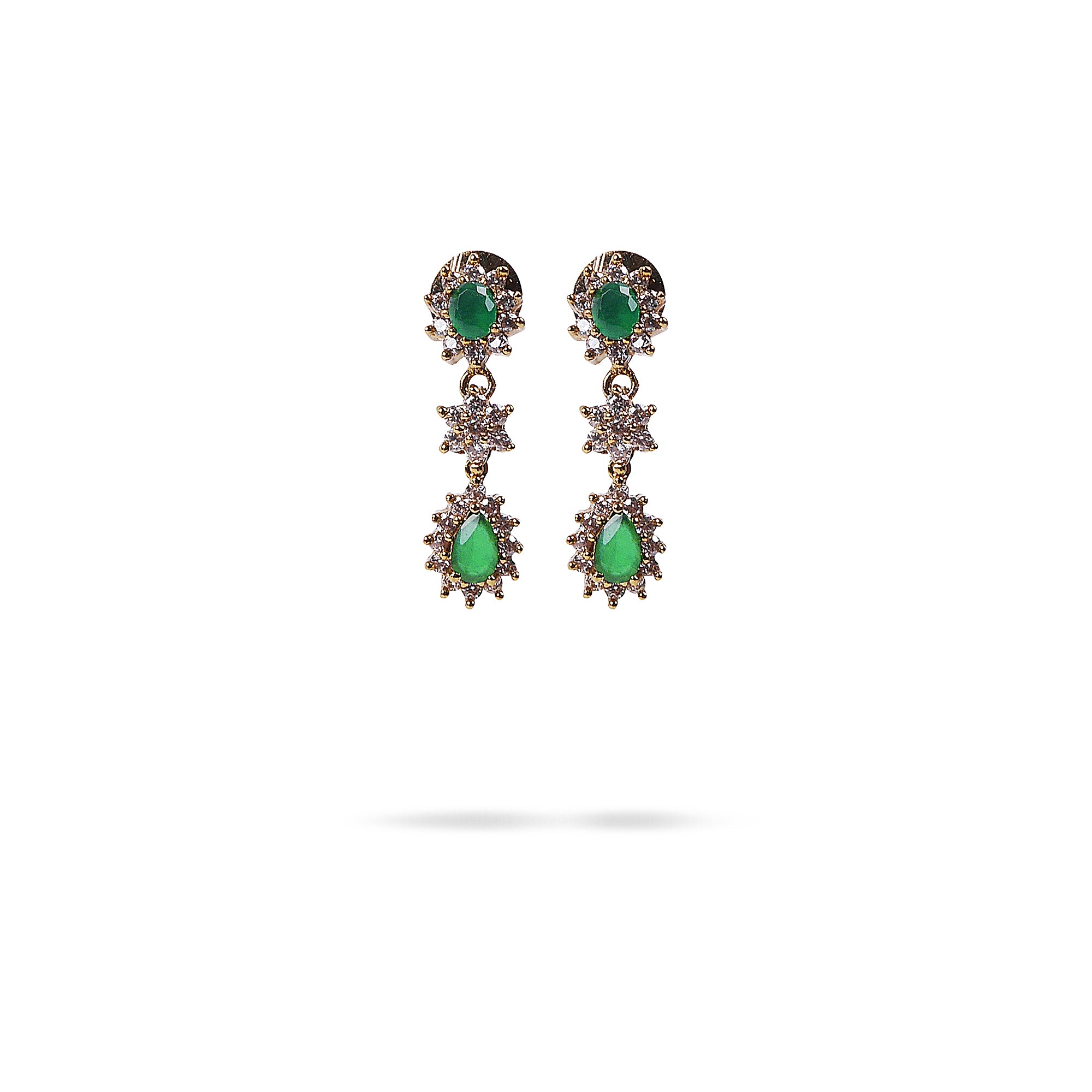 Teardrop Star Cubic Zirconia Earrings in Green