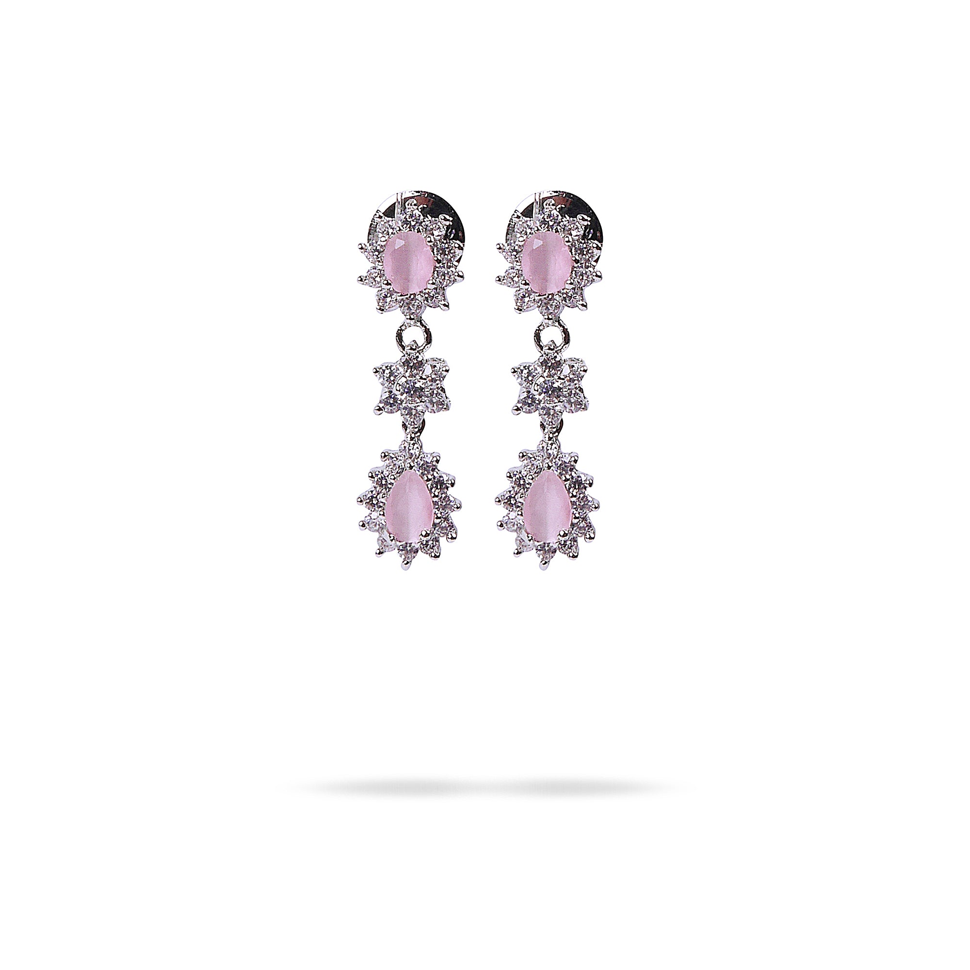 Teardrop Star Cubic Zirconia Earrings in Light Pink