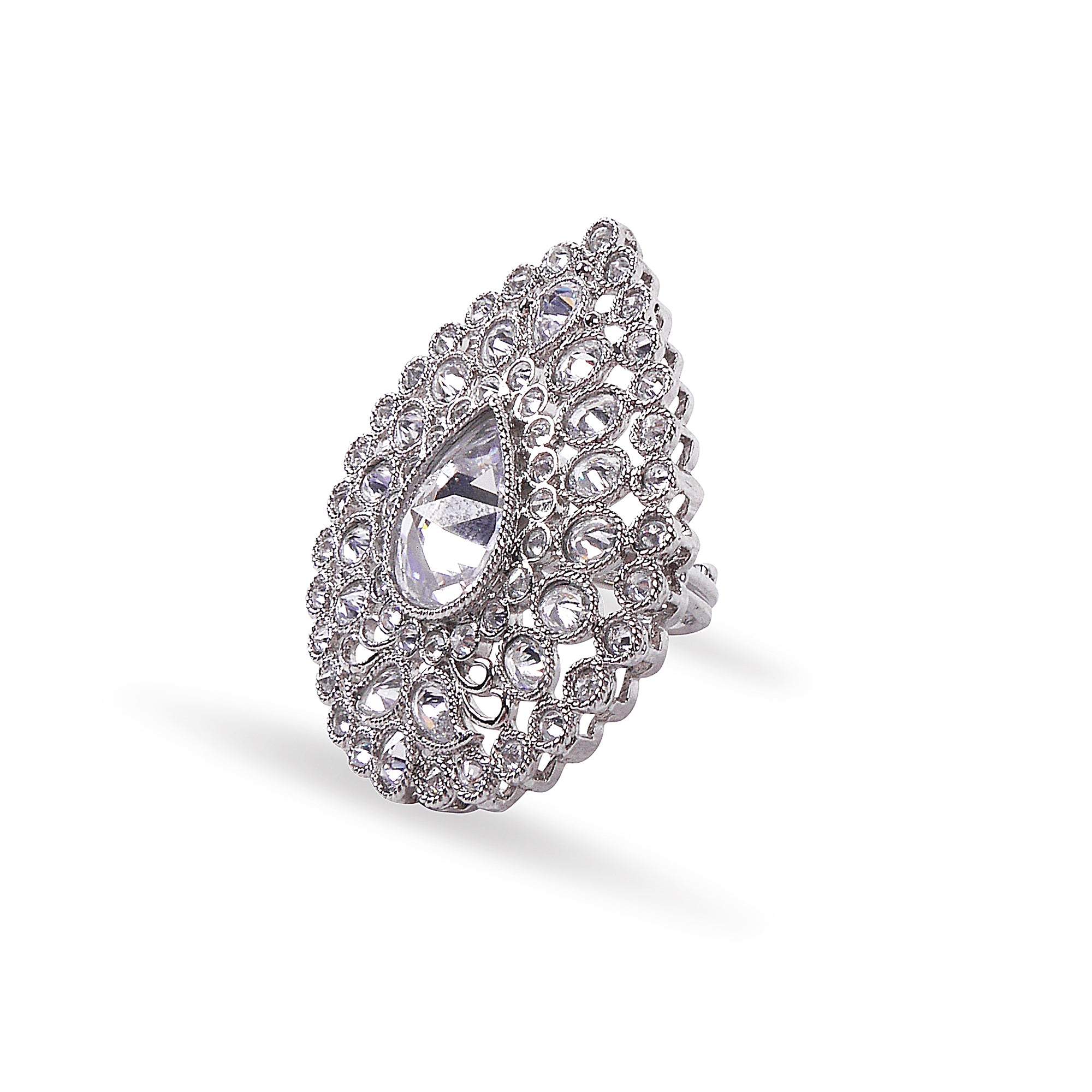 Statement Teardop Ring in Rhodium