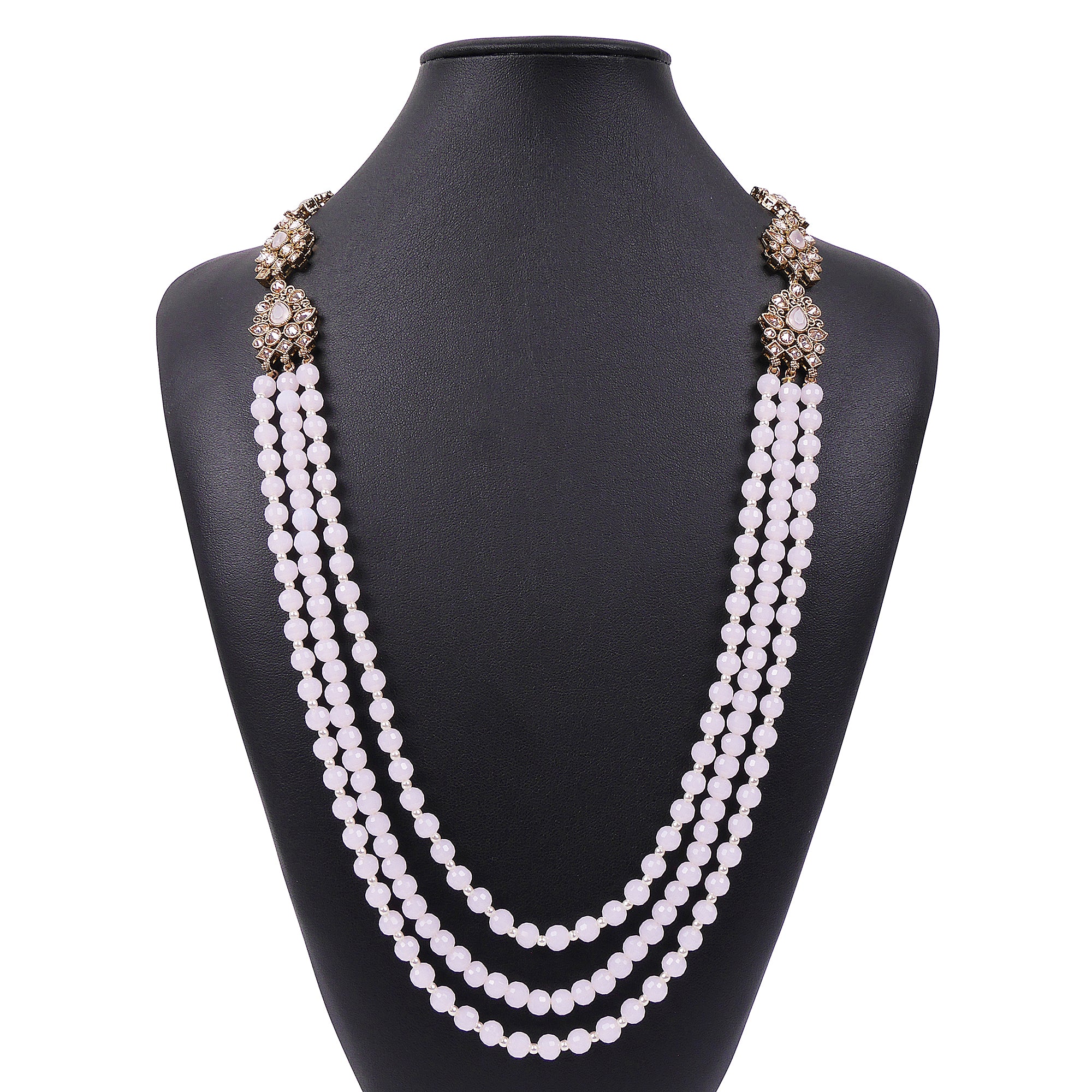 Nihira Long Layered Necklace in Light Pink and Antique Gold