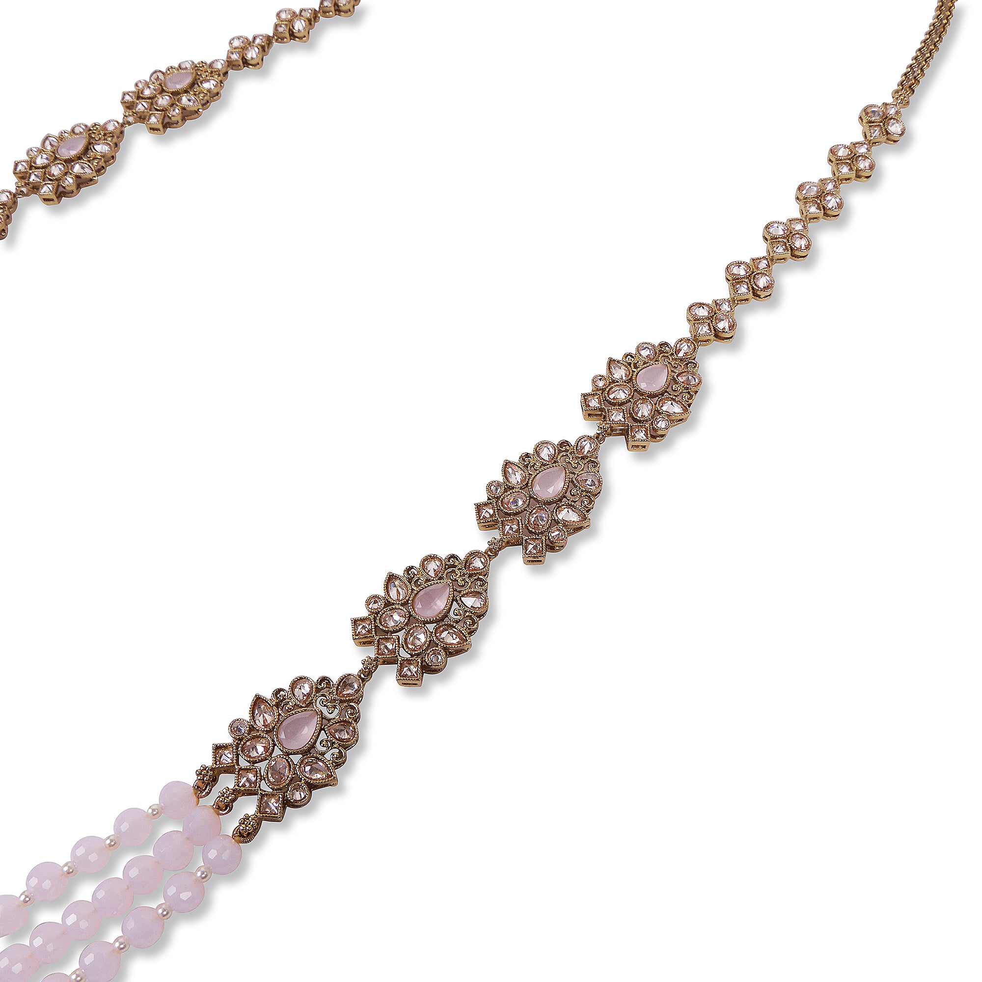 Nihira Long Layered Necklace in Light Pink and Antique Gold