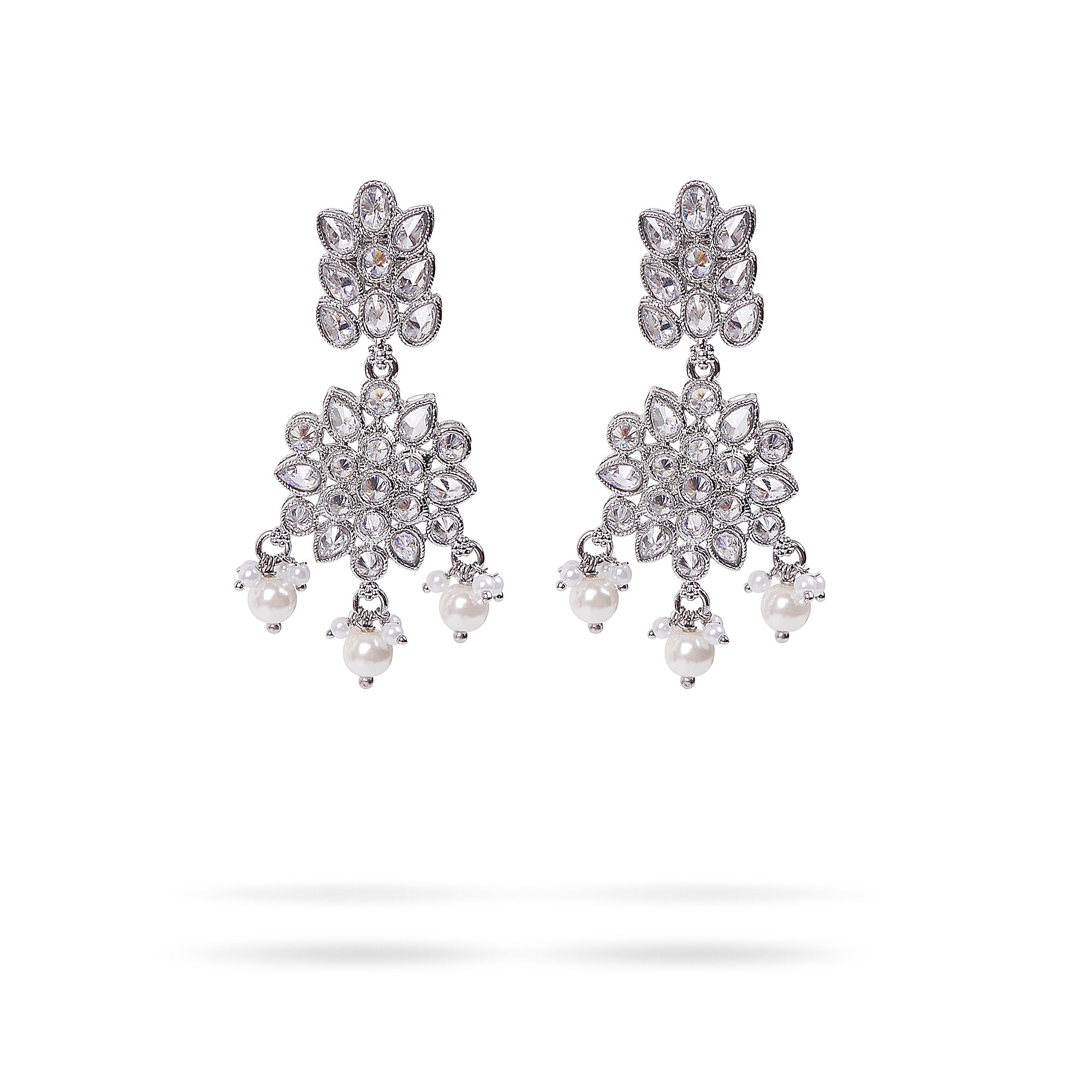 Pari Earrings in Pearl and Rhodium