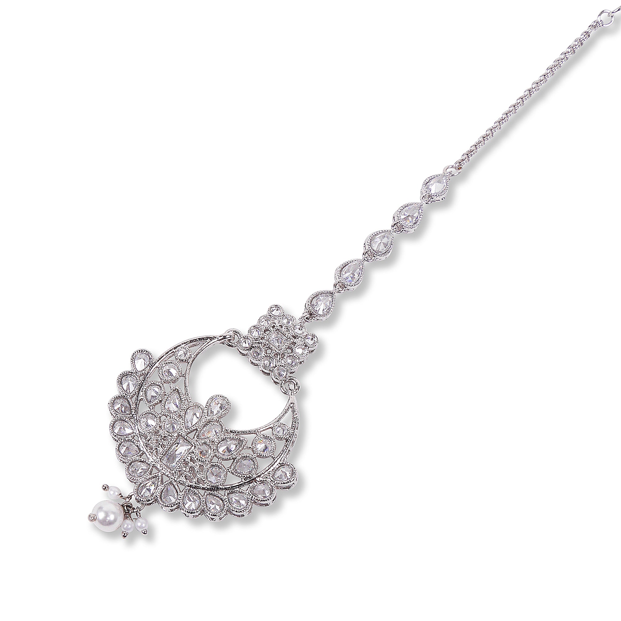 Ziya Maang Tikka in Pearl and Rhodium