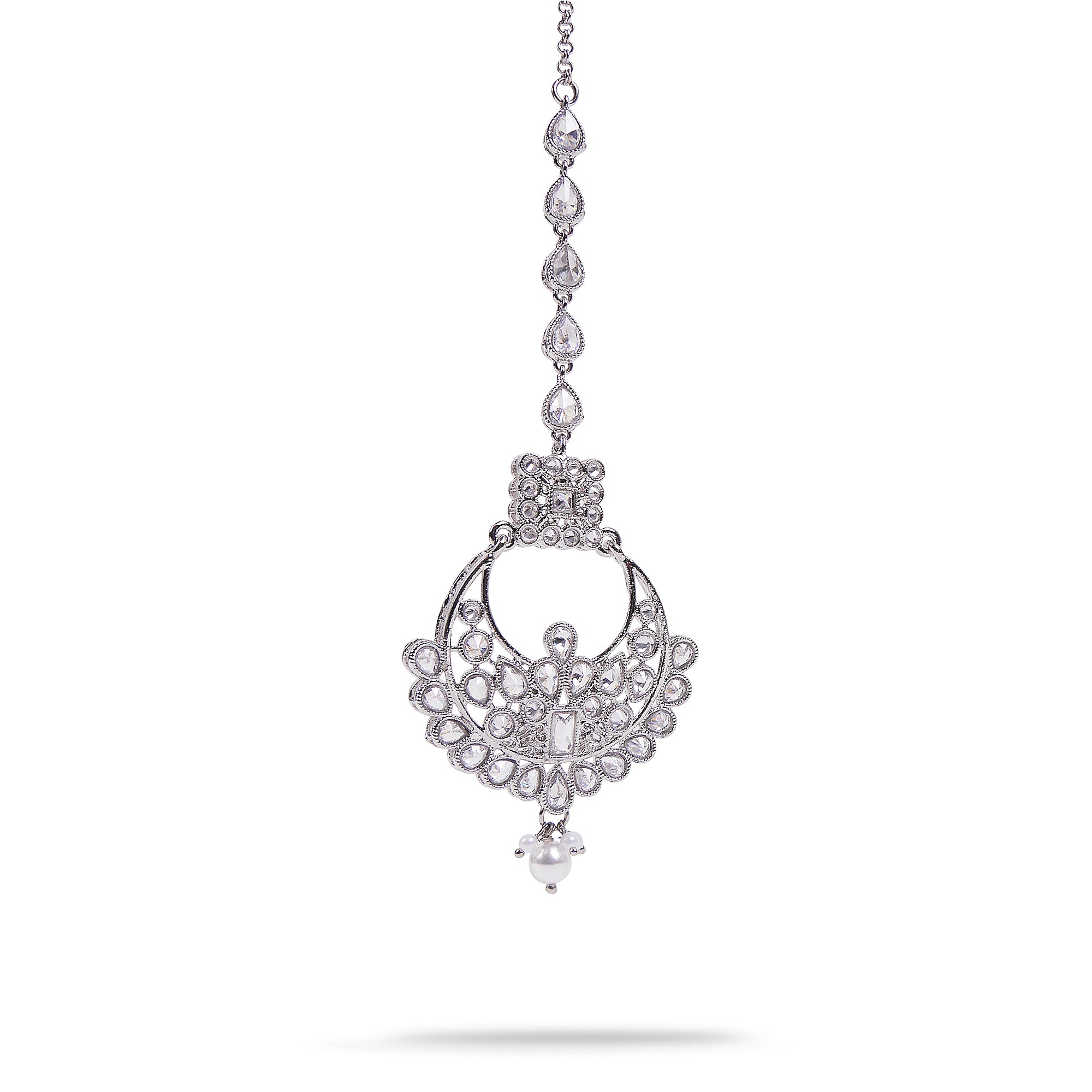 Ziya Maang Tikka in Pearl and Rhodium
