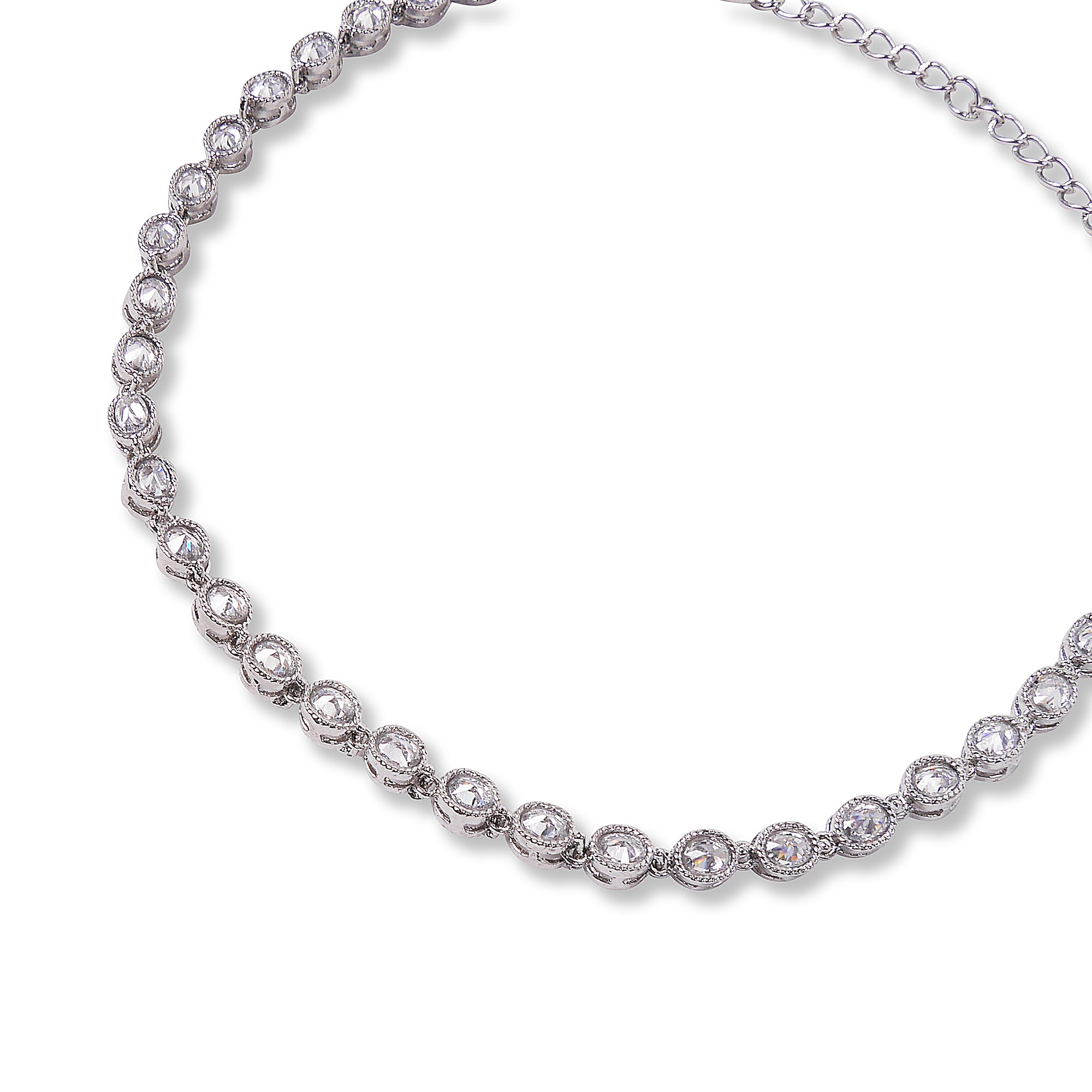 Oval Crystal Anklet in Rhodium