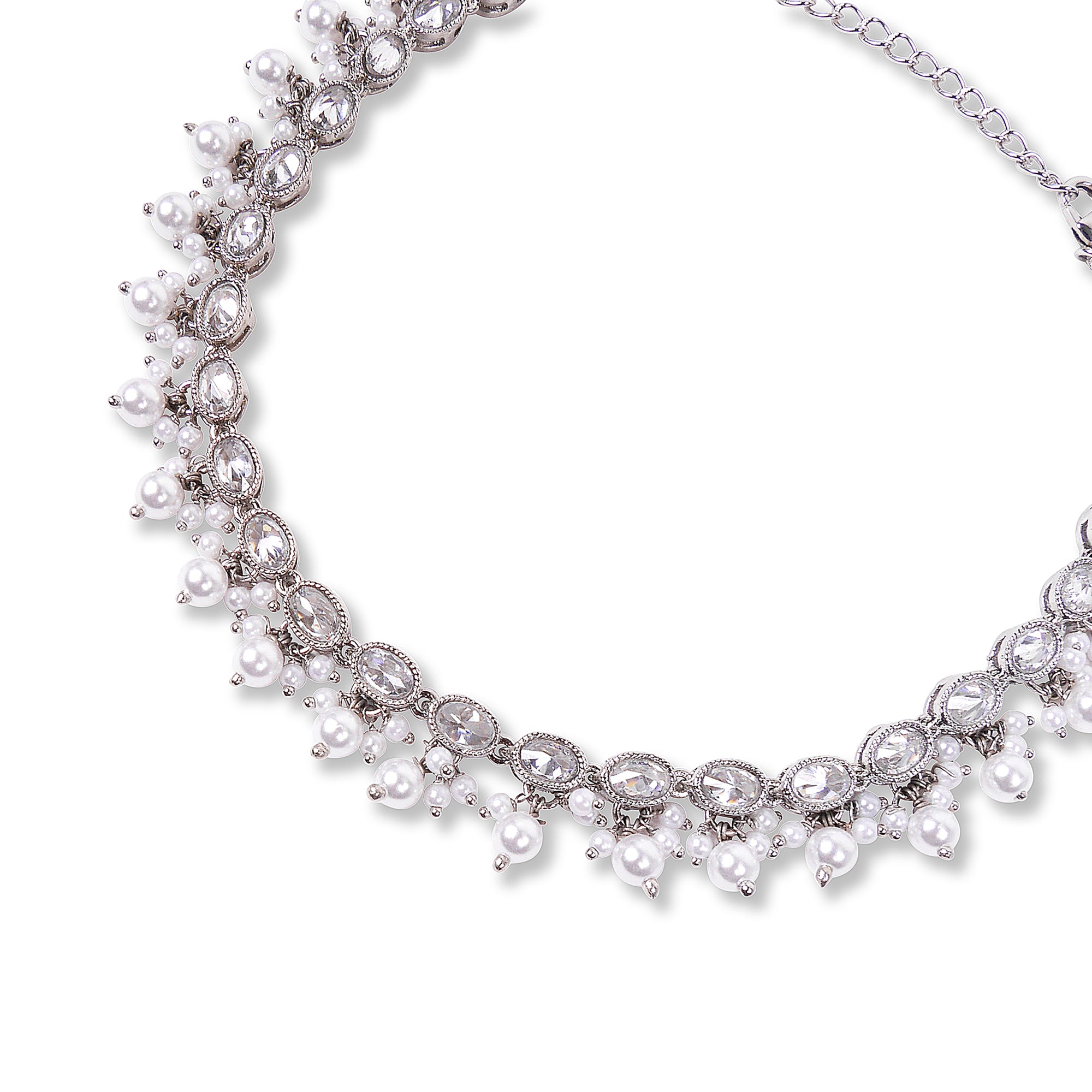 Rhodium Oval Pearl Anklet