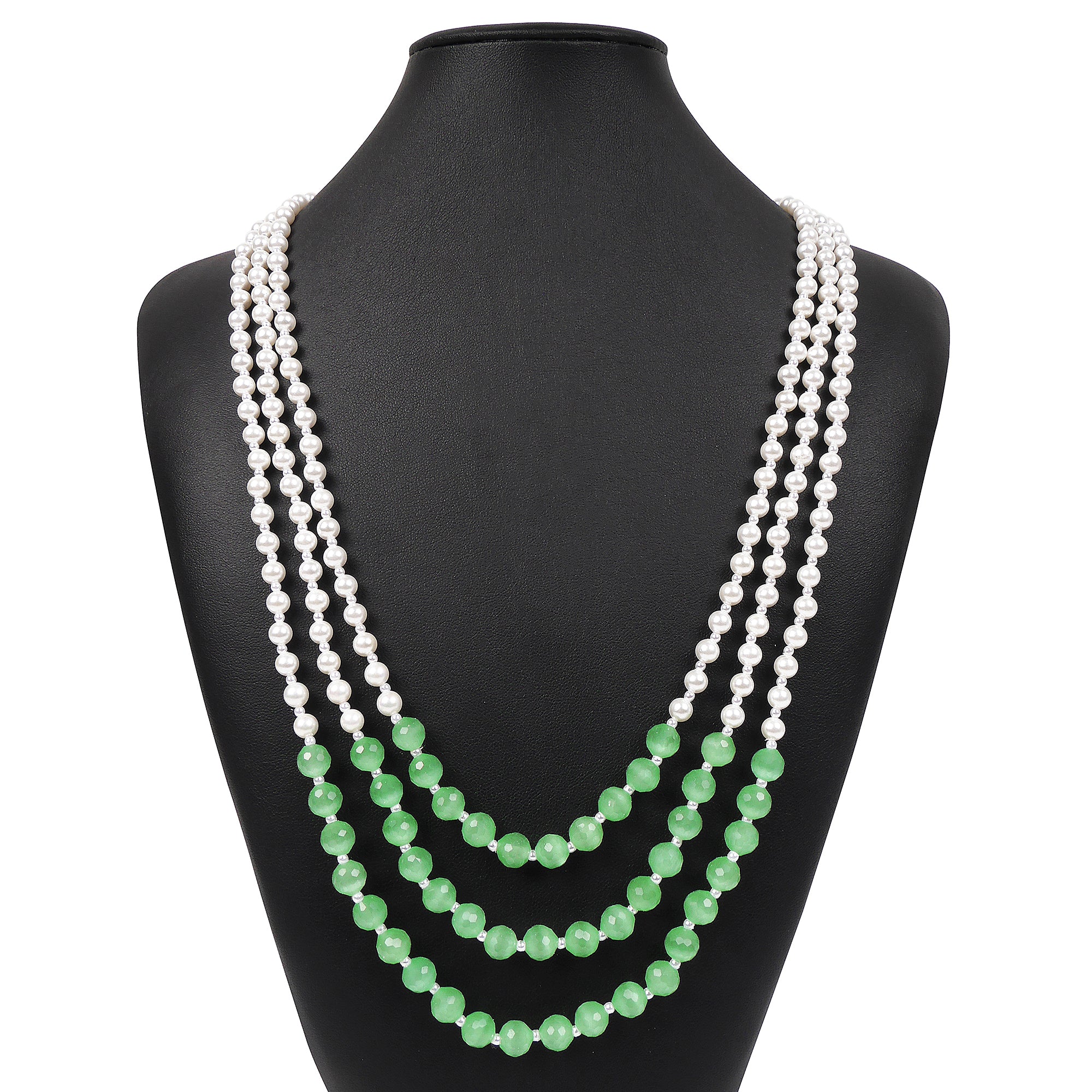Ameerha Layered Pearl and Mint Long Chain
