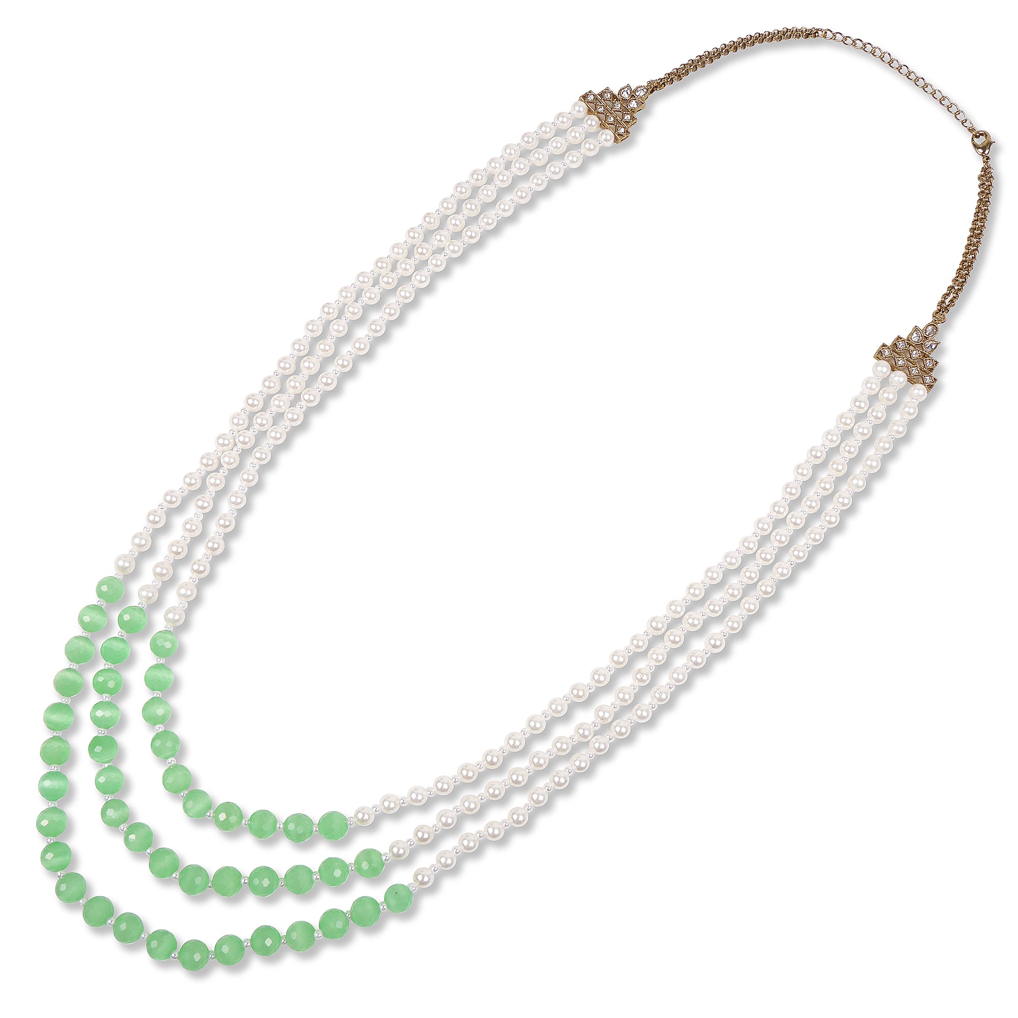 Ameerha Layered Pearl and Mint Long Chain