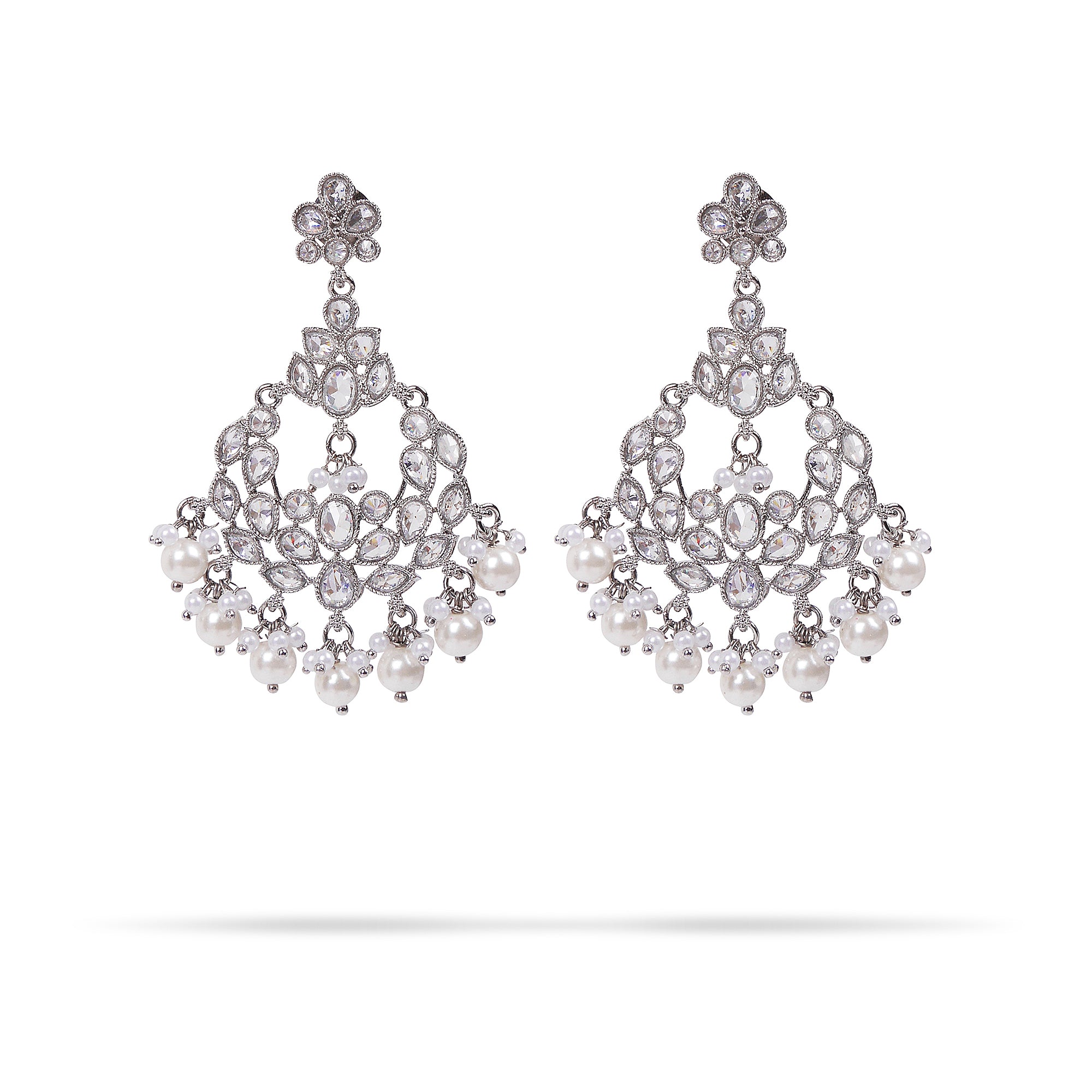 Surya Chandbali Earrings in Pearl and Rhodium