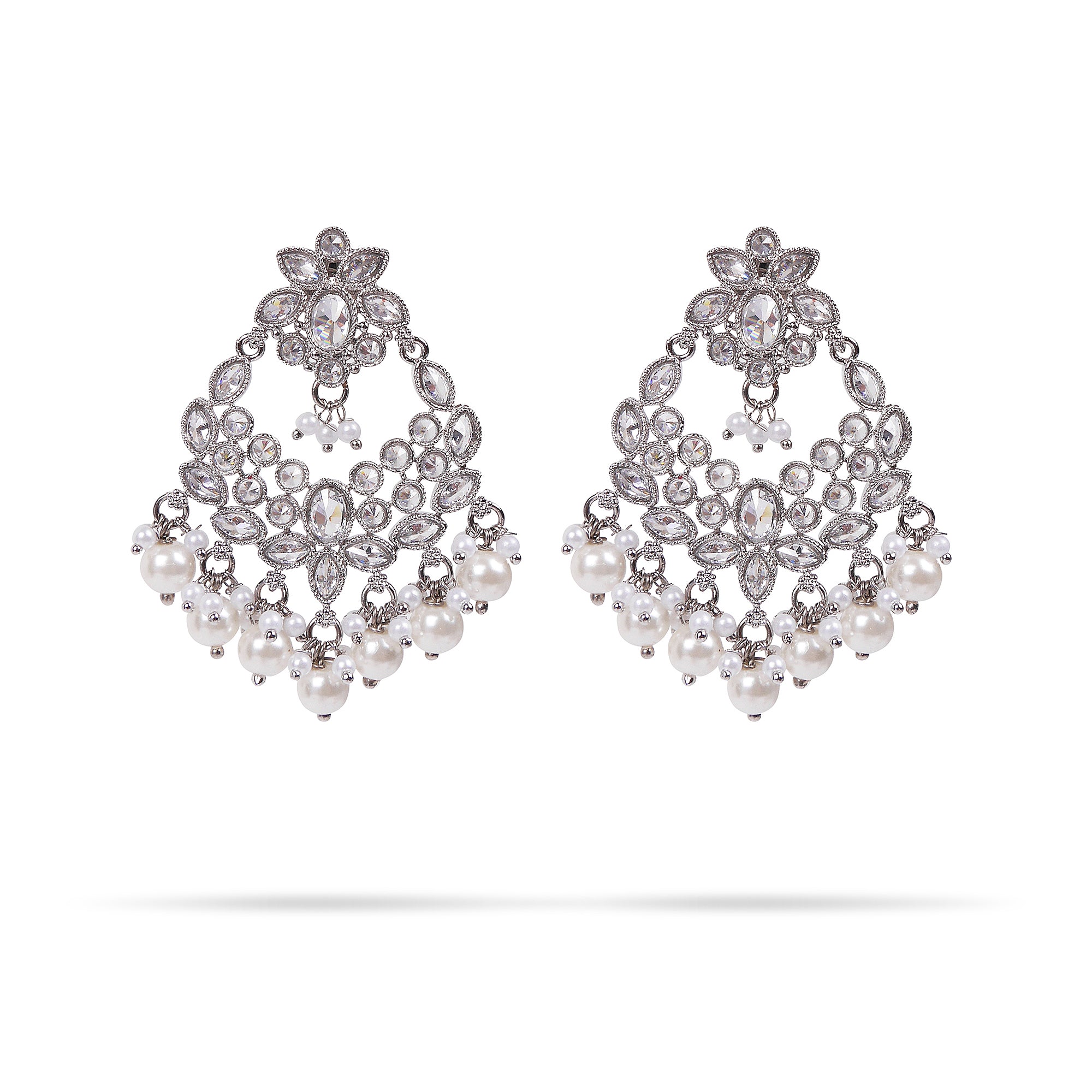 Mirza Chandbali Earrings in Pearl and Rhodium