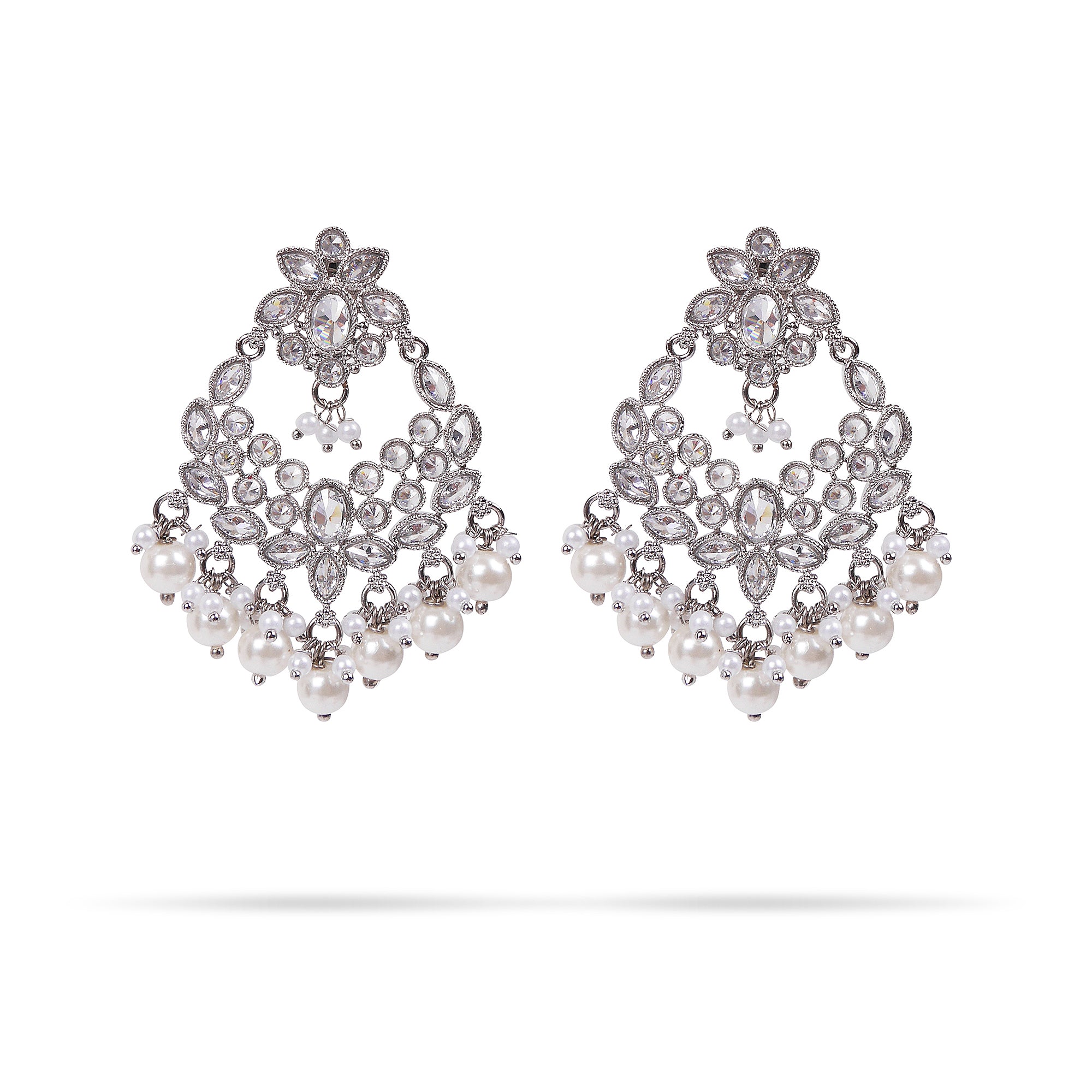 Mirza Chandbali Earrings in Pearl and Rhodium