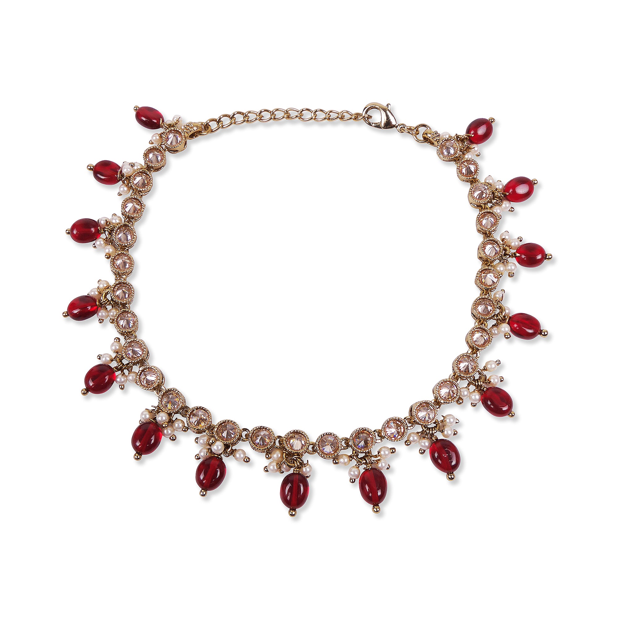Avini Anklet in Maroon and Antique Gold