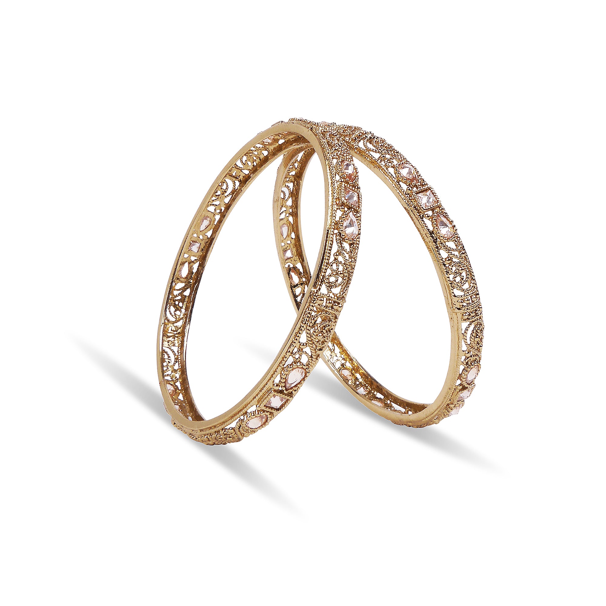 Filigree and Crystal Antique Gold Bangles