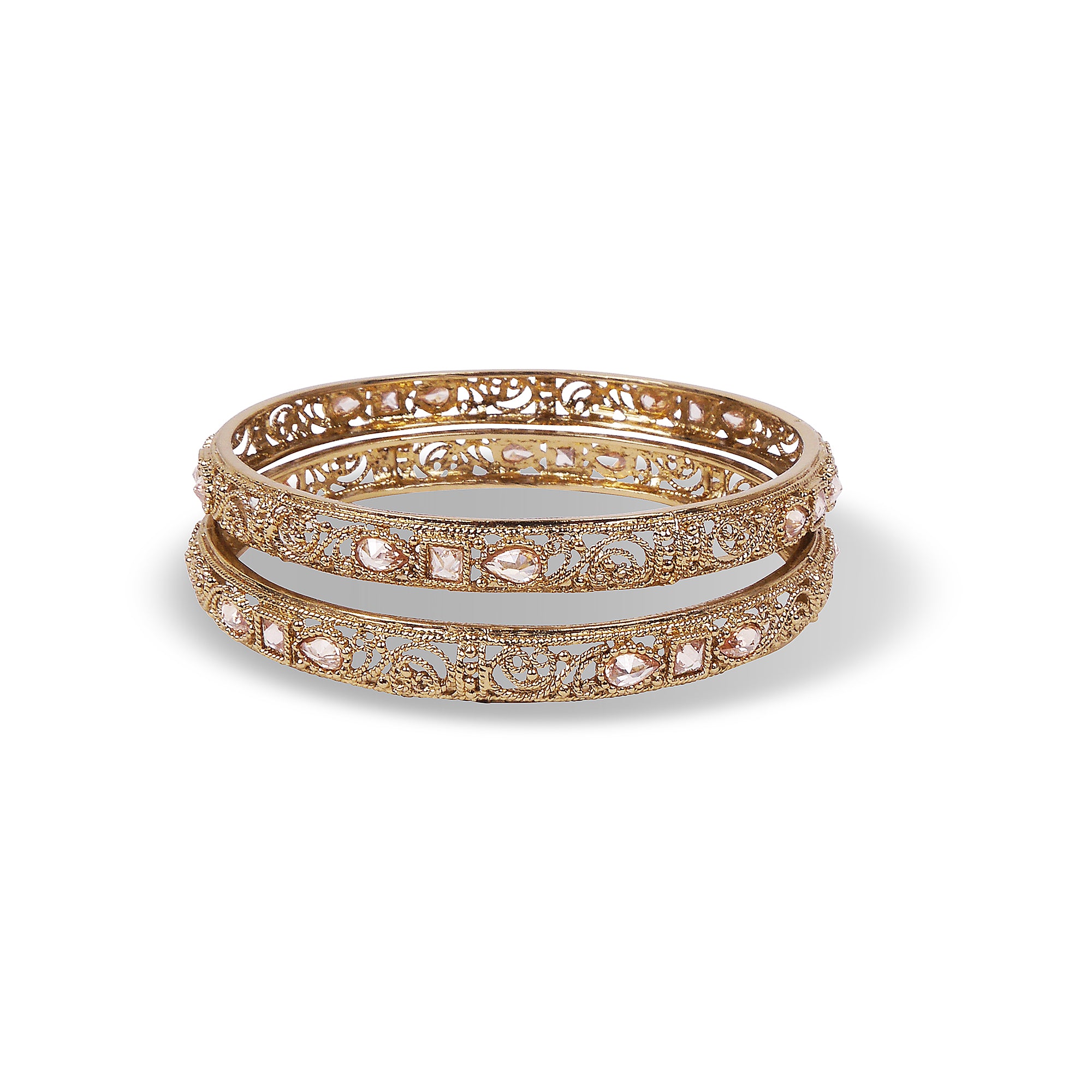 Filigree and Crystal Antique Gold Bangles