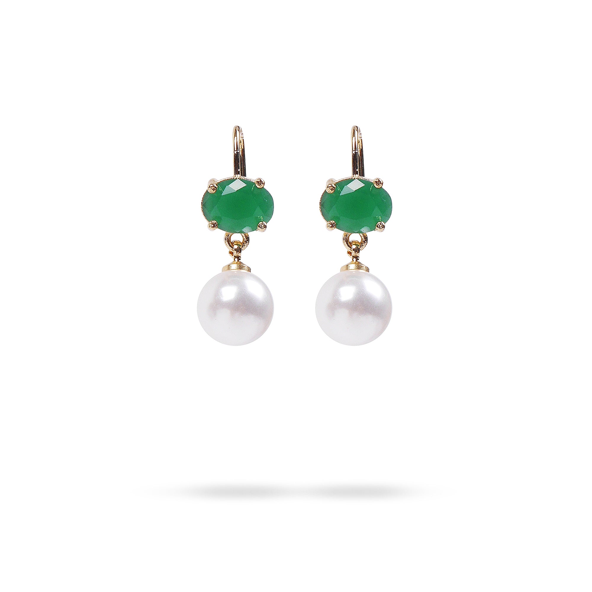 Khloe Green and Pearl Cubic Zirconia Earrings