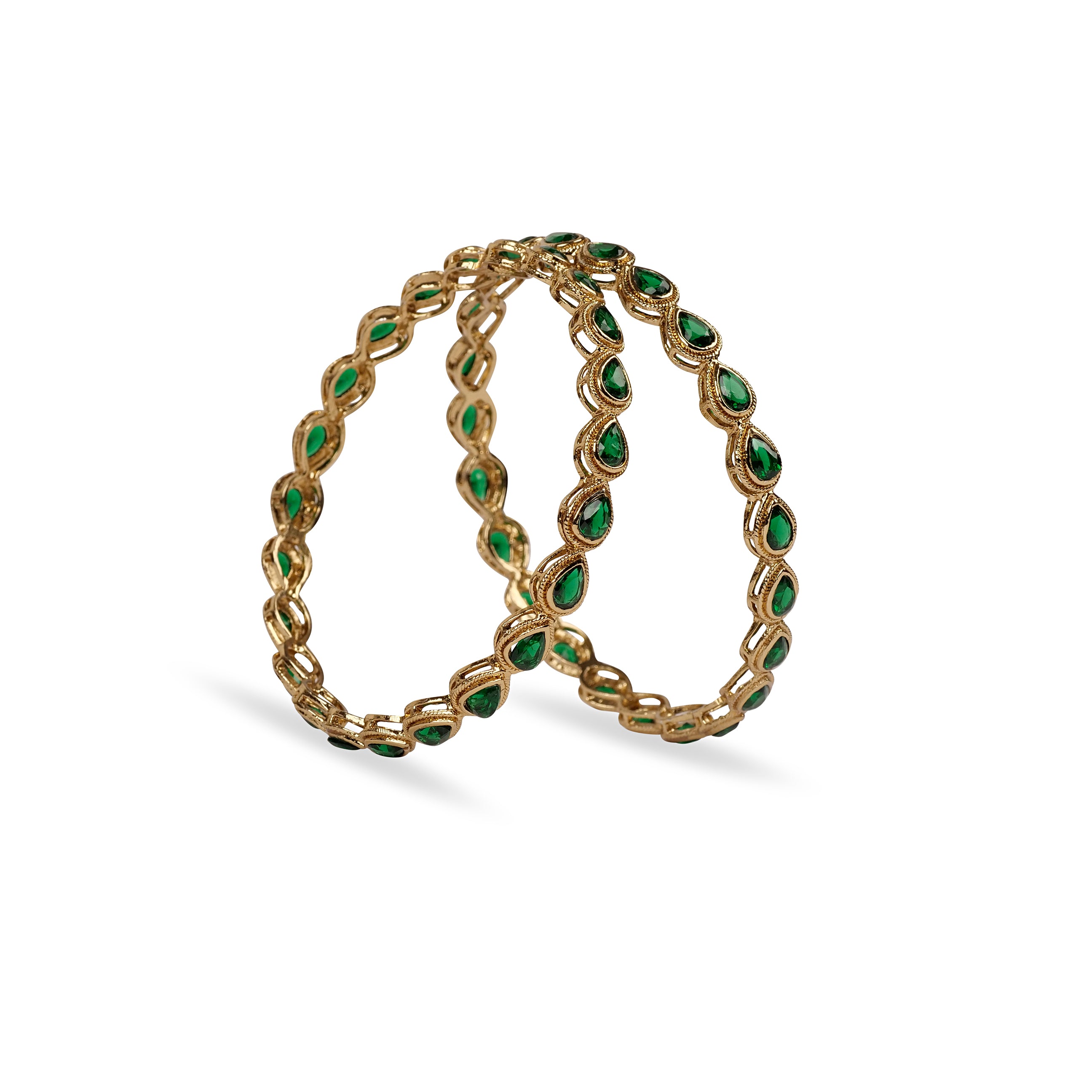 Set of 2 Teardrop Bangles in Green