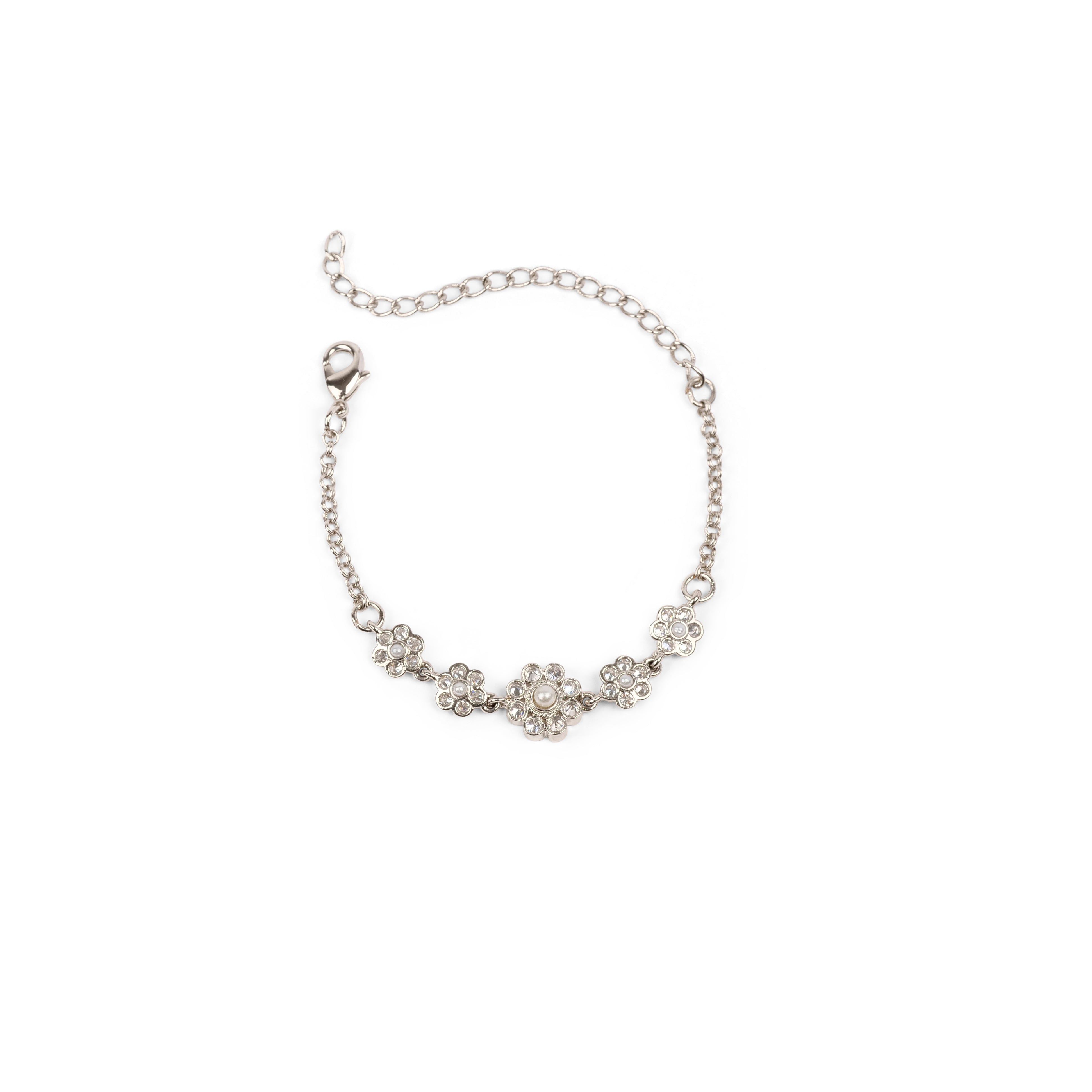 Forever Floral Bracelet in Pearl and Rhodium