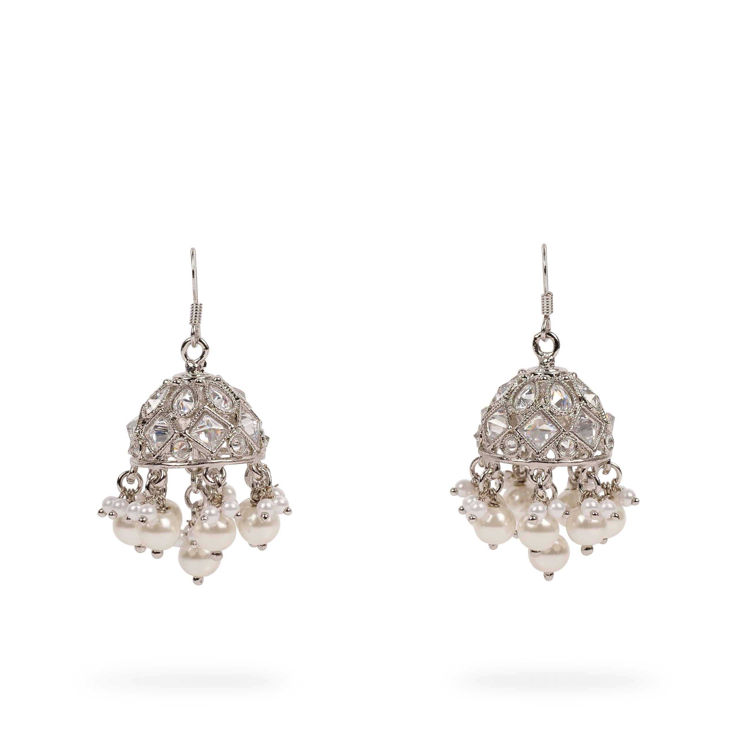 Small Cluster Jhumka Earrings in Rhodium