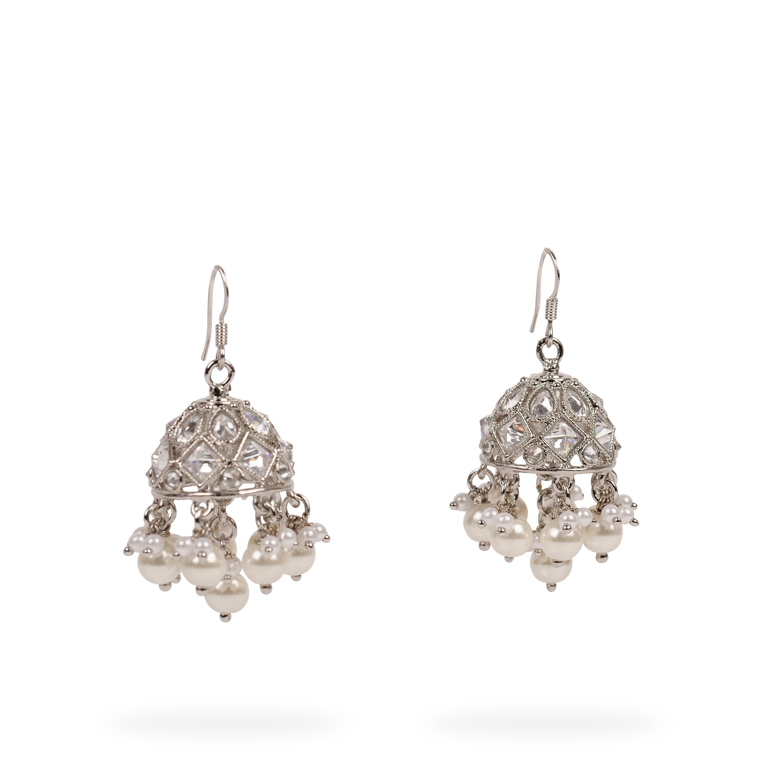 Small Cluster Jhumka Earrings in Rhodium