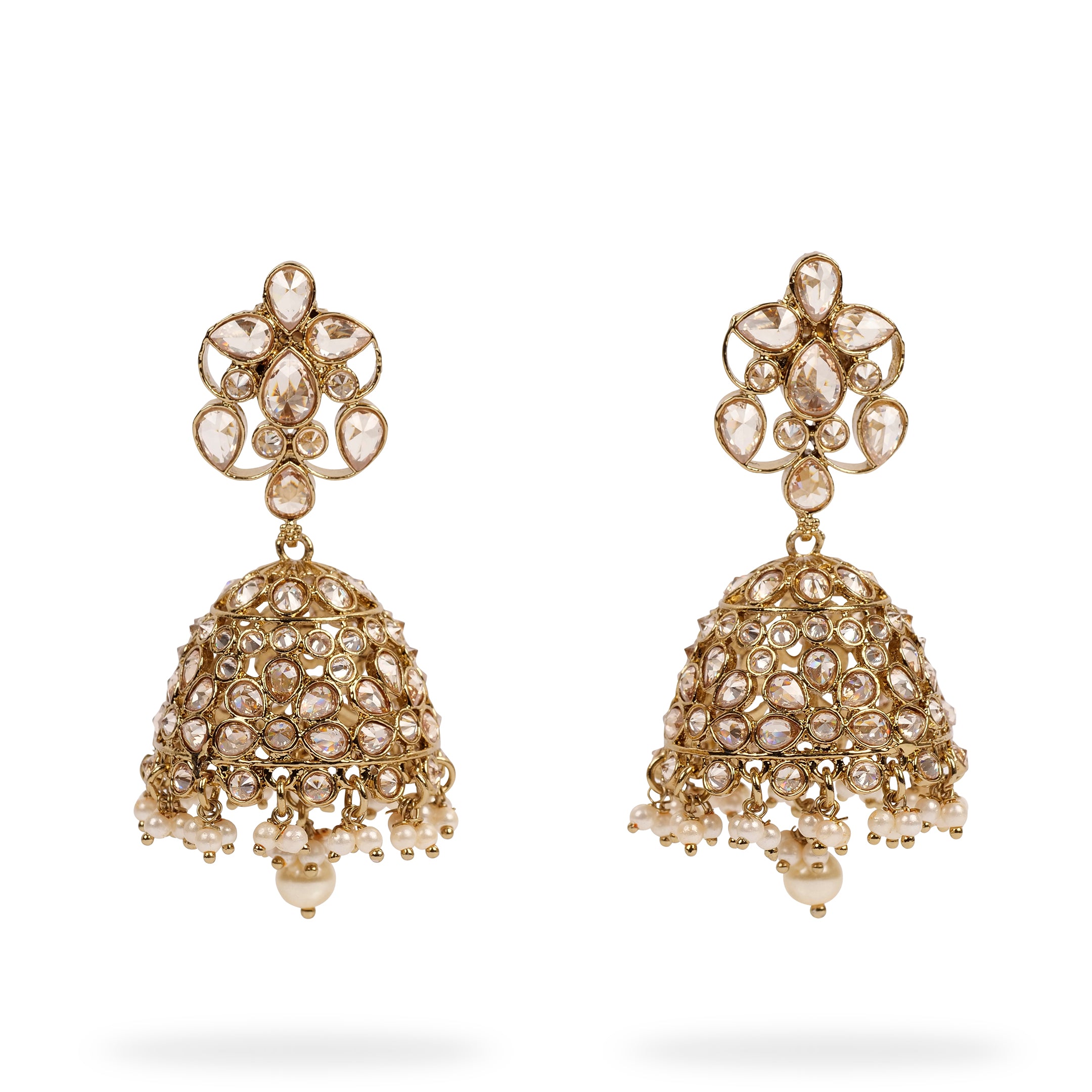 Neesha Jhumka Earrings in Pearl and Antique Gold