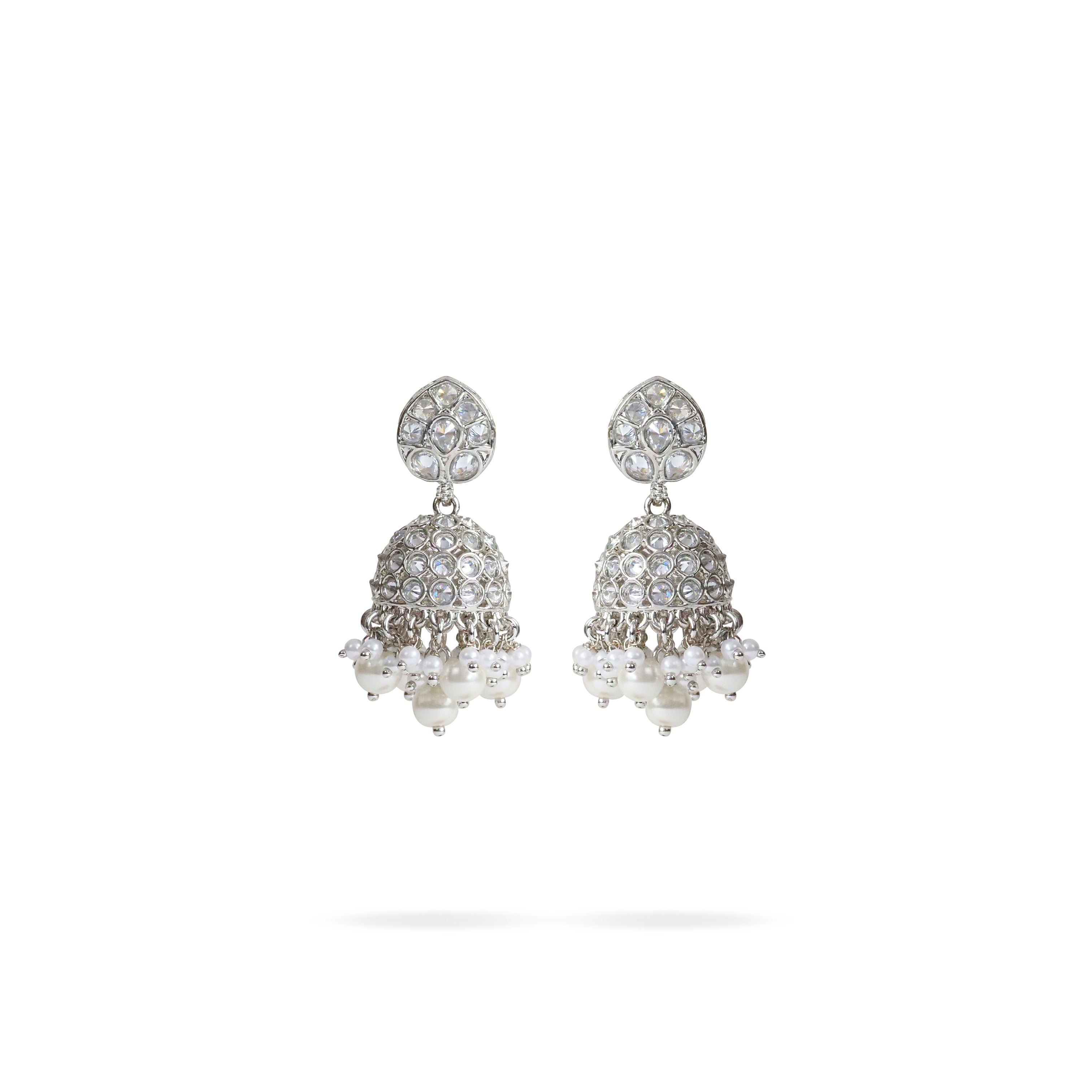 Tashi Chandbali Earrings in Pearl and Rhodium