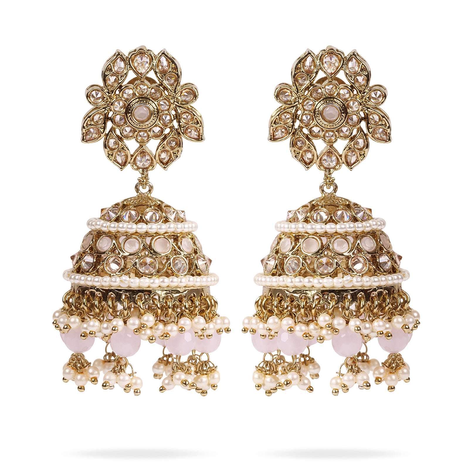 Sajani Jhumka Earrings in Pearl and Light Pink