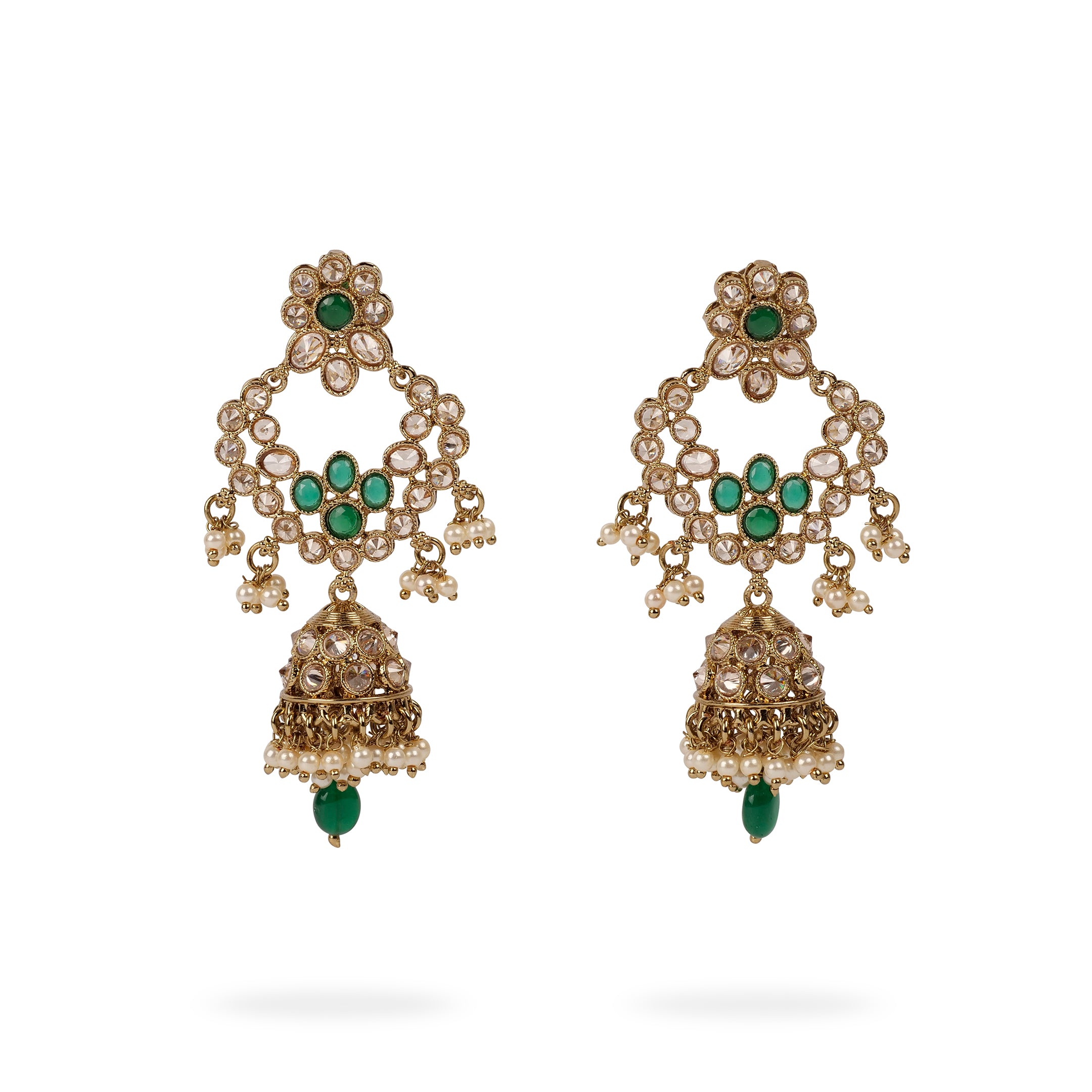 Rhea Long Jhumka Earrings in Green