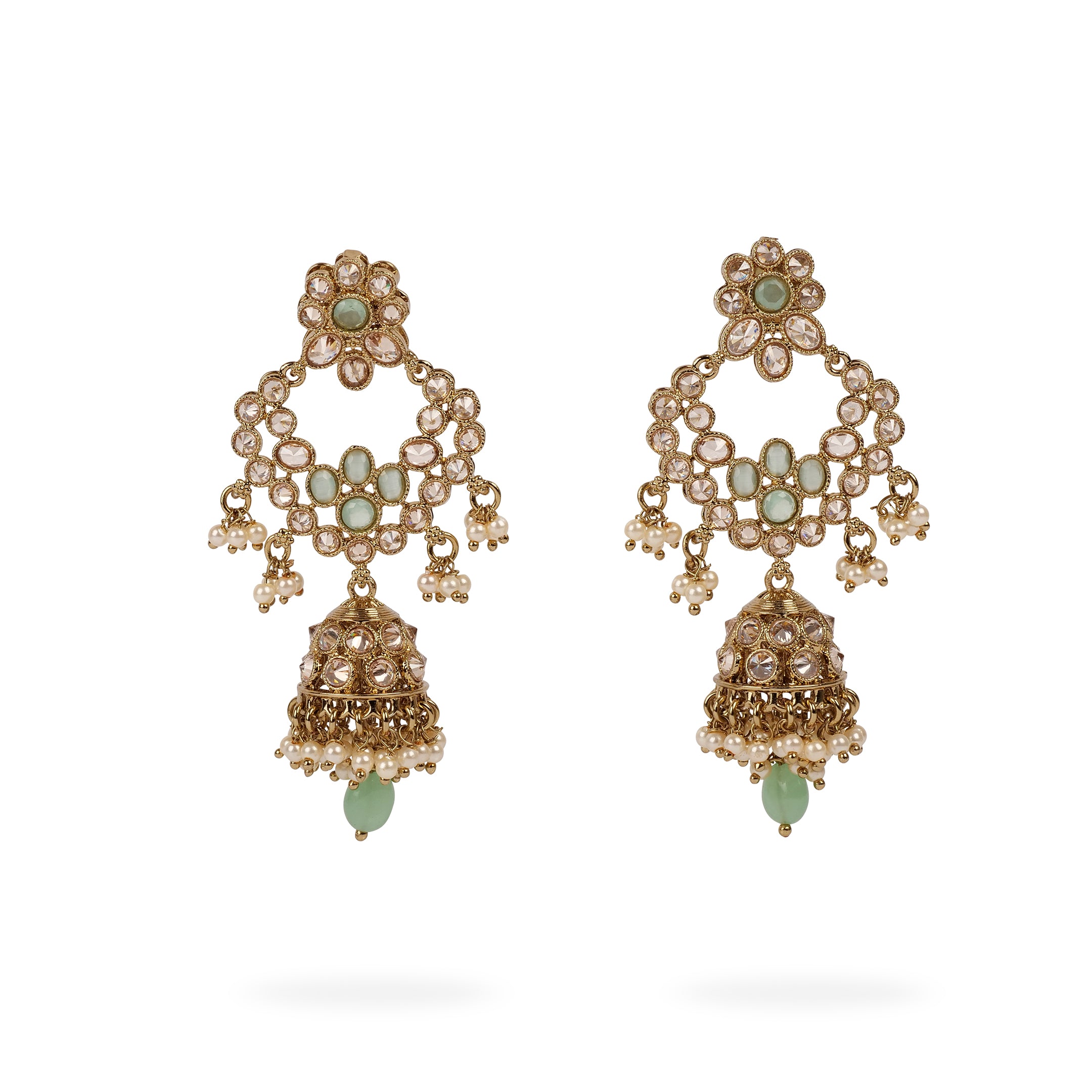 Rhea Long Jhumka Earrings in Mint