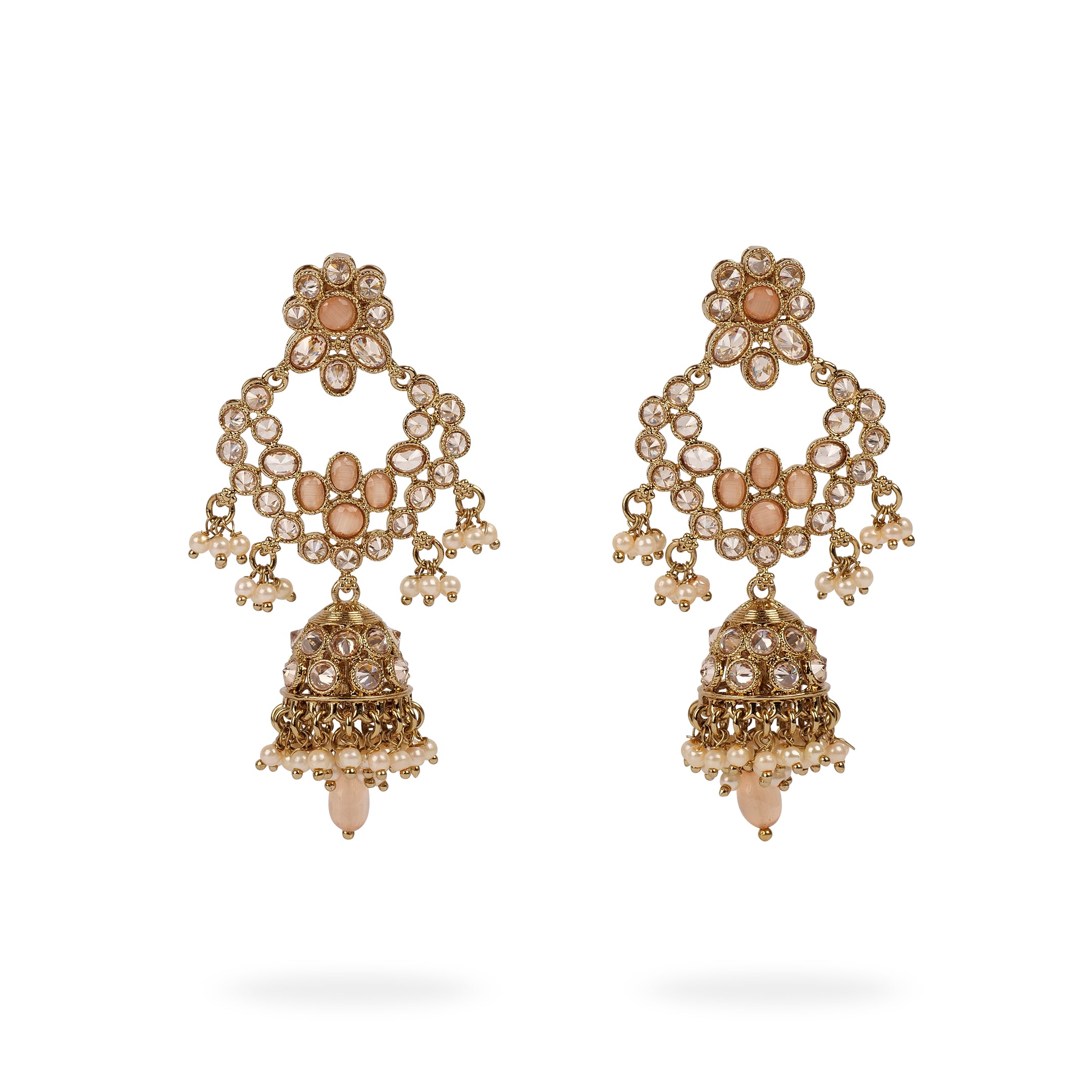 Rhea Long Jhumka Earrings in Peach