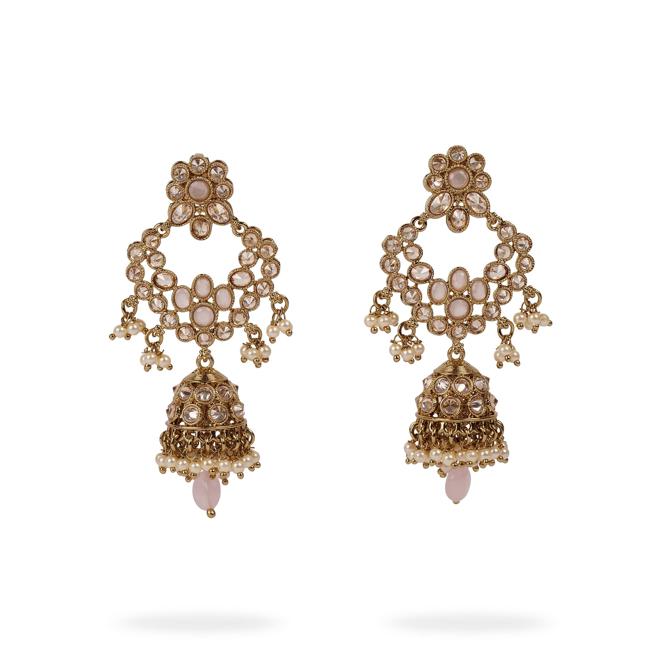 Rhea Long Jhumka Earrings in Light Pink