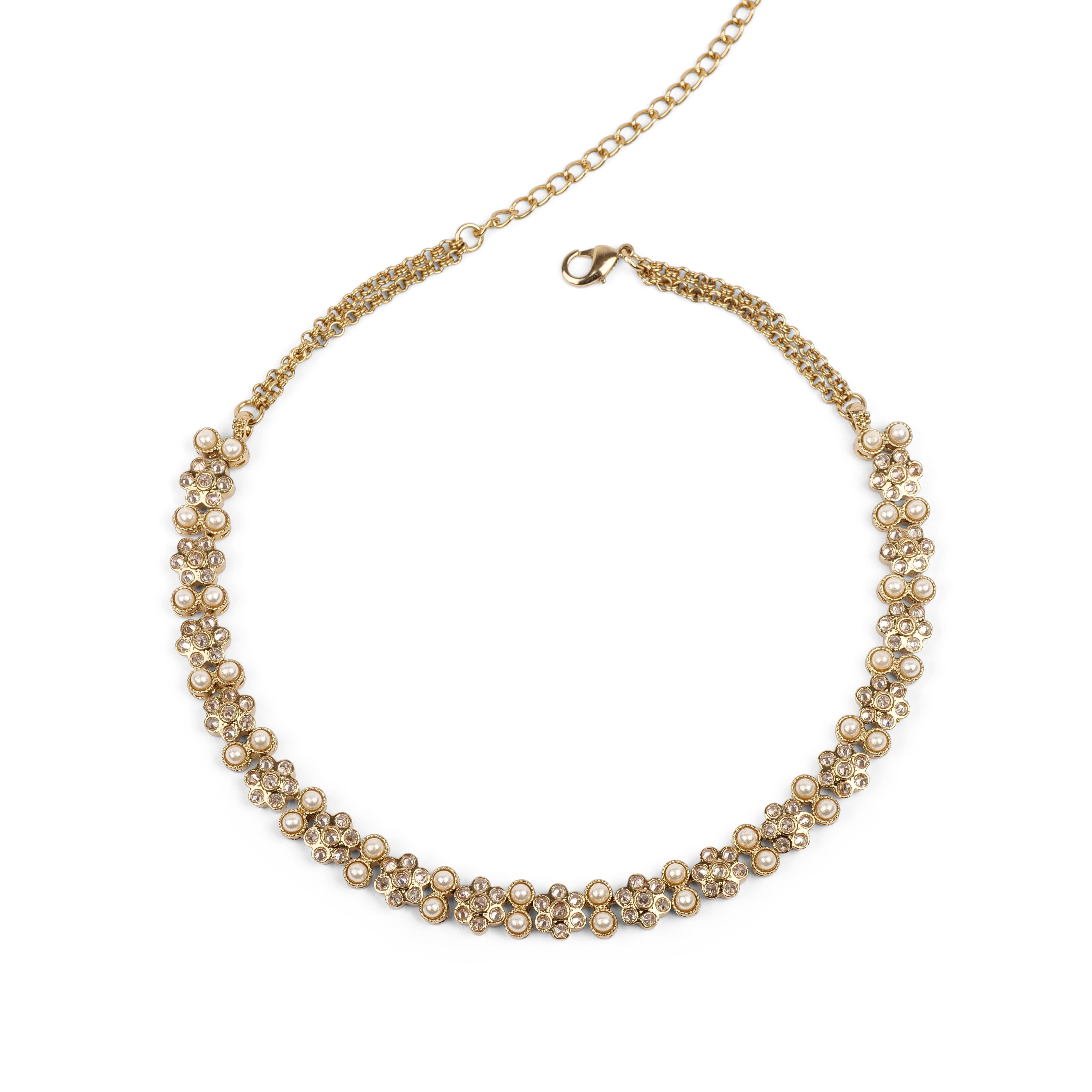 Forever Floral Necklace in Pearl and Antique Gold