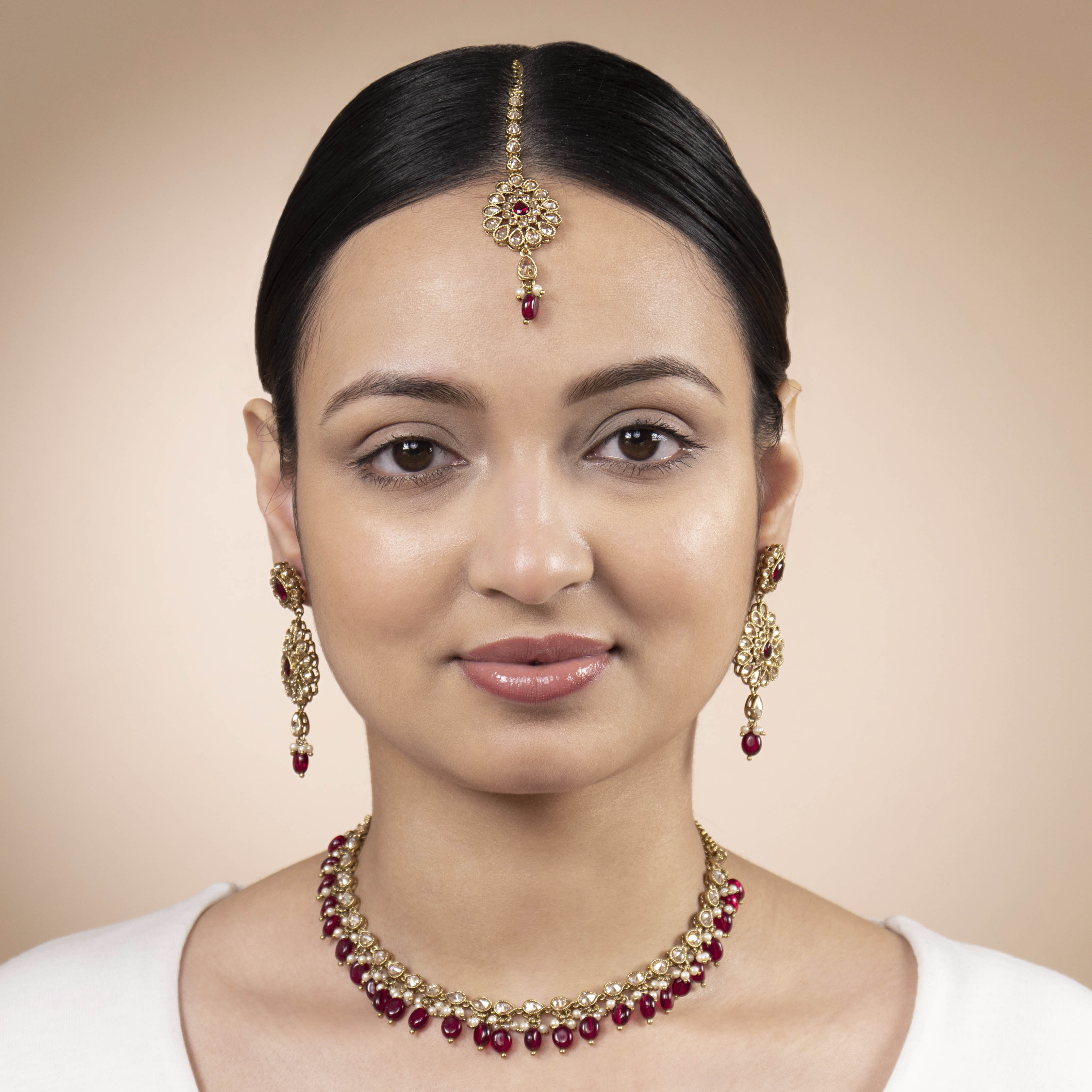Maroon Cluster Necklace Set