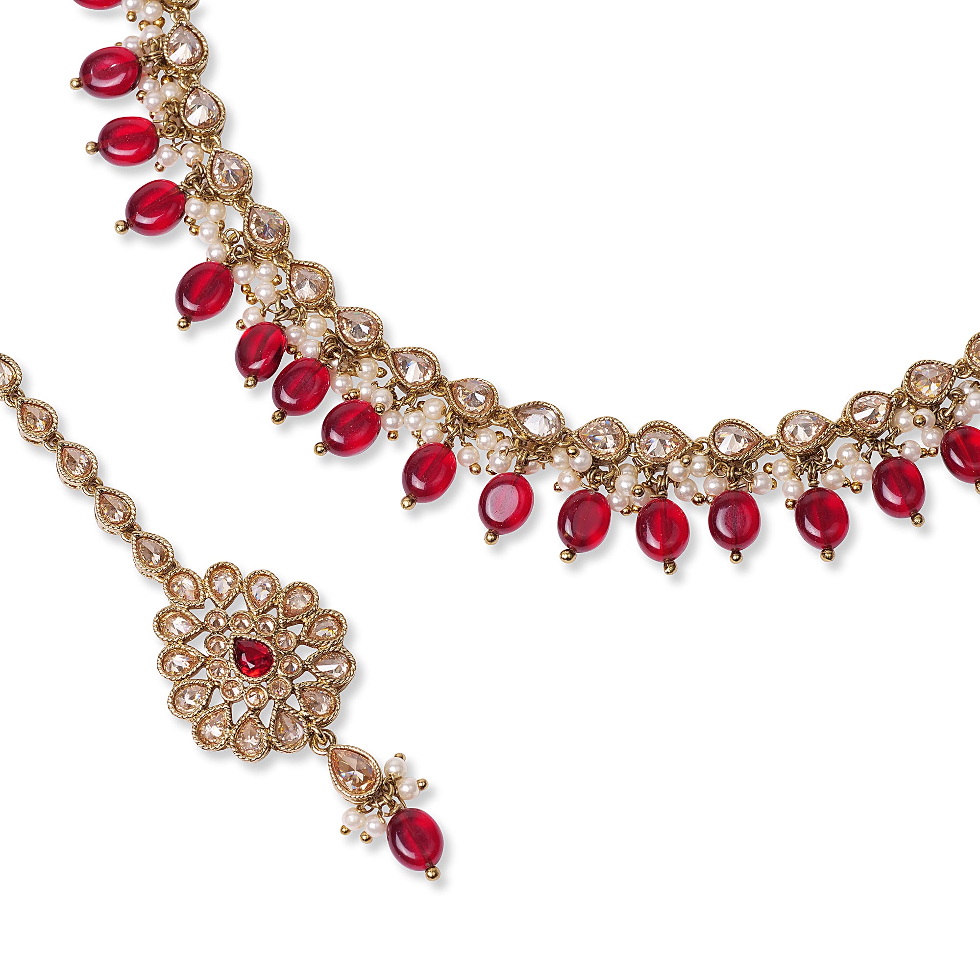 Maroon Cluster Necklace Set