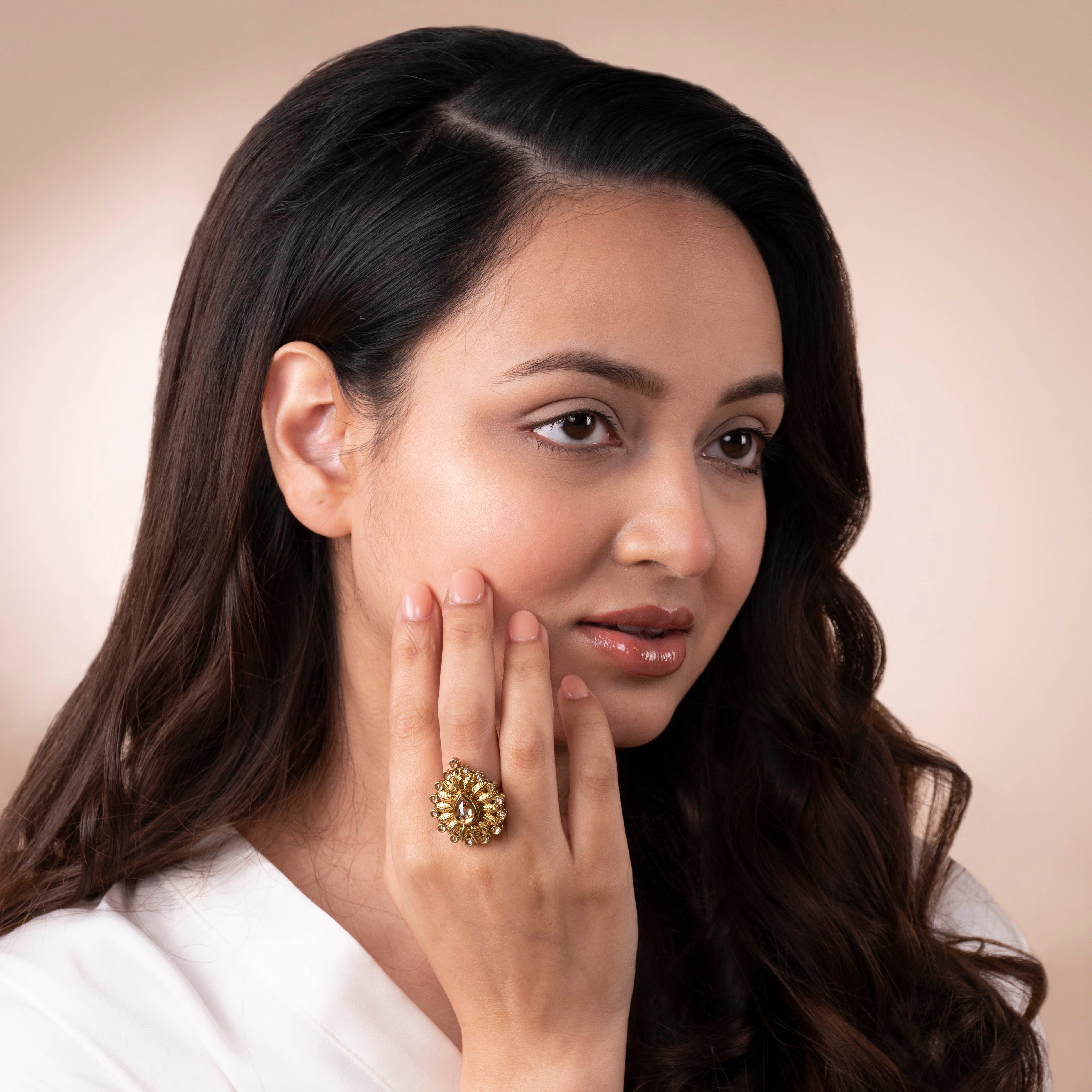Magnolia Champagne Crystal Ring