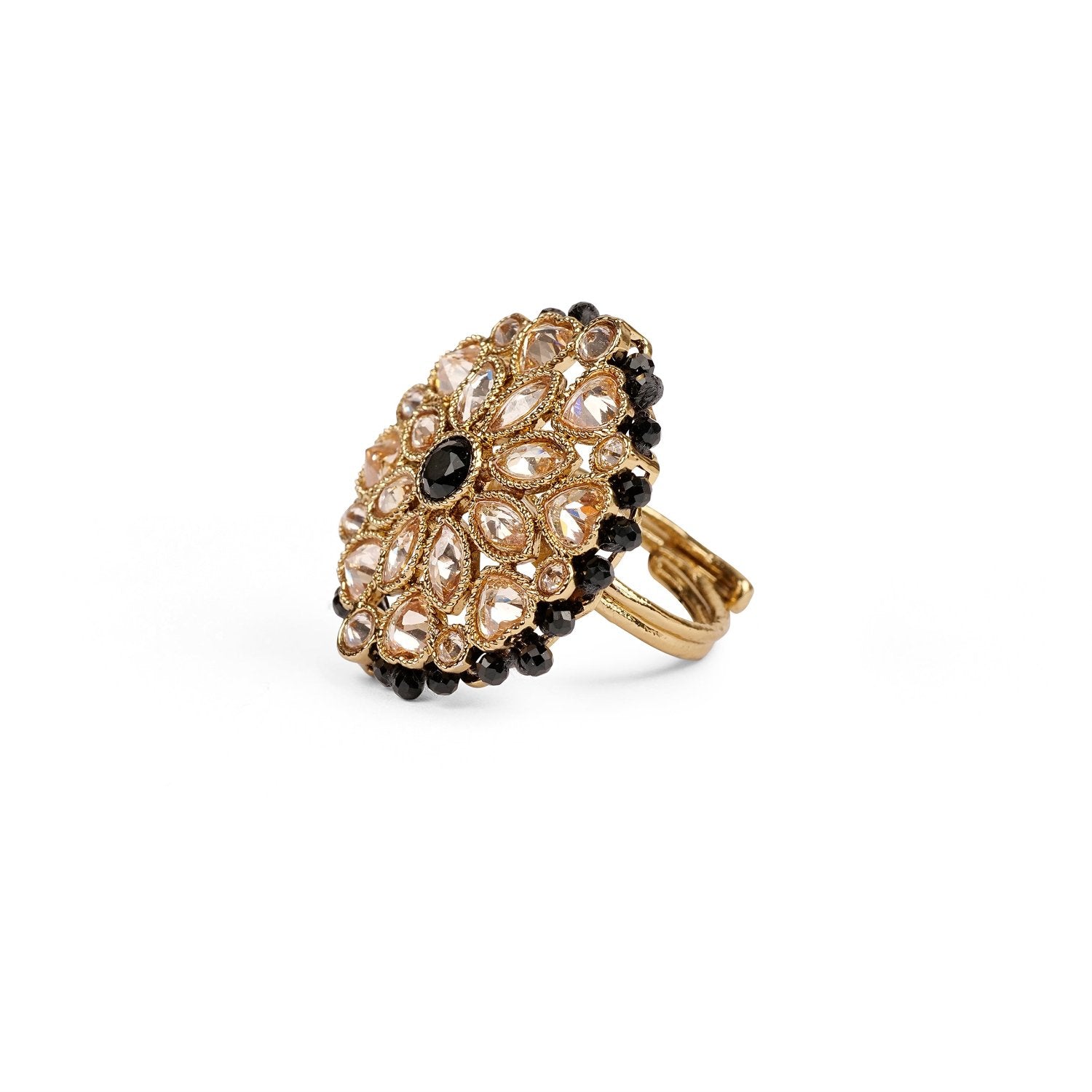 Classic Floral Oversized Ring in Black