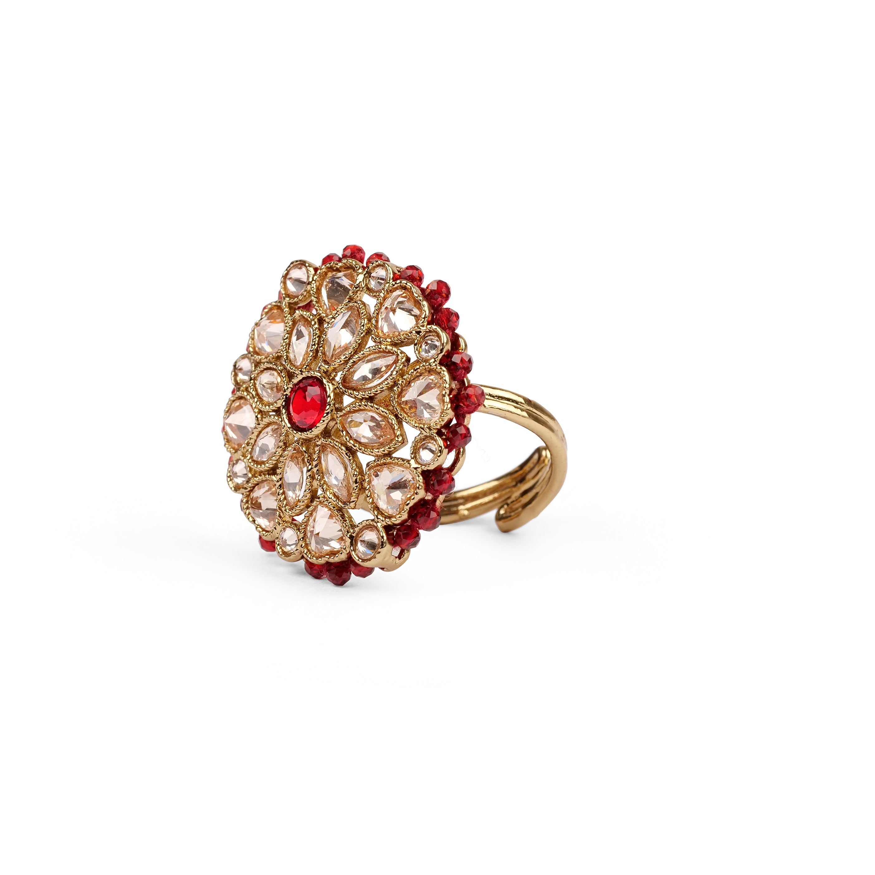 Classic Floral Oversized Ring in Maroon