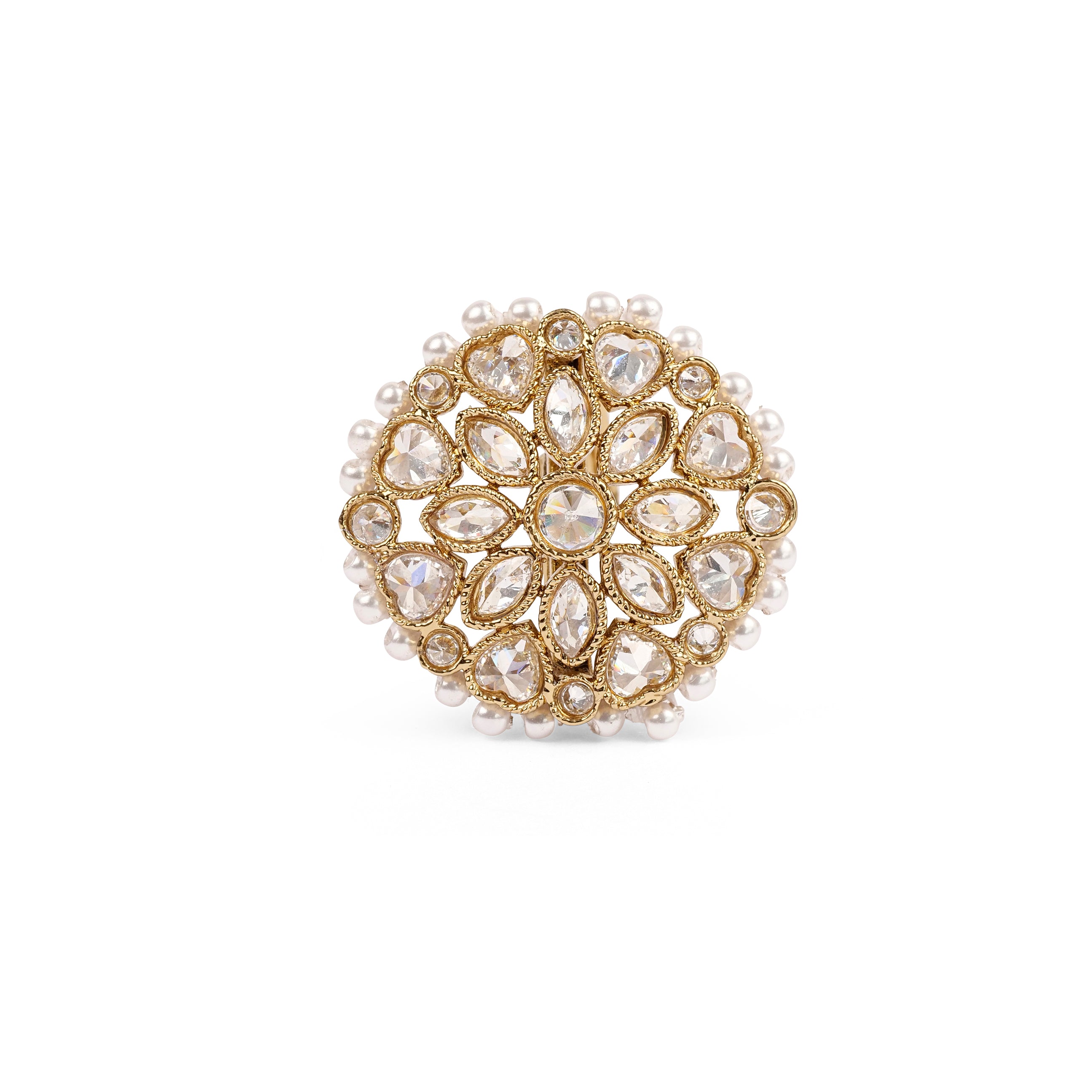 Classic Floral Oversized Ring in Pearl and Antique Gold