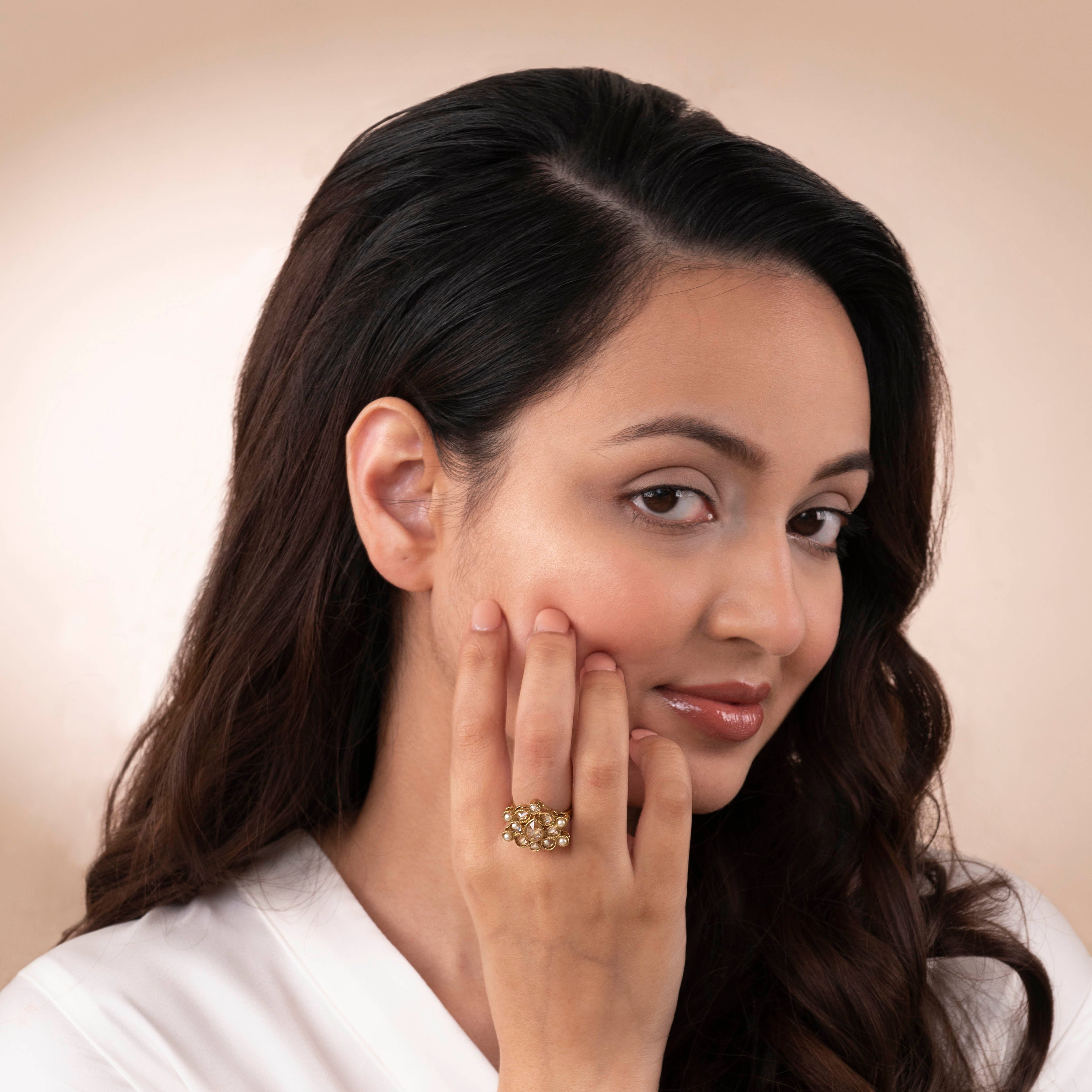 Masoom Ring in Pearl and Antique Gold
