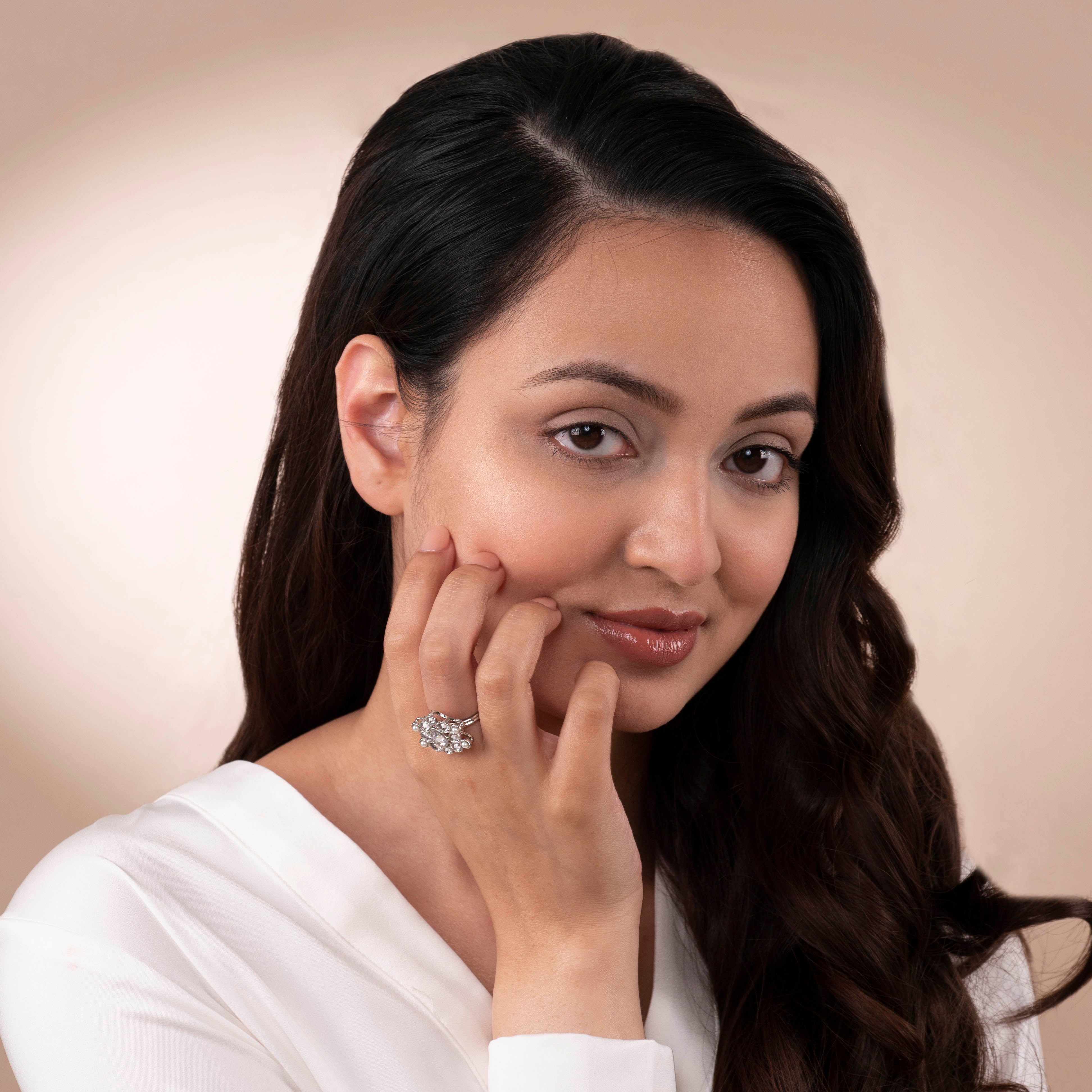Masoom Ring in Pearl and Rhodium