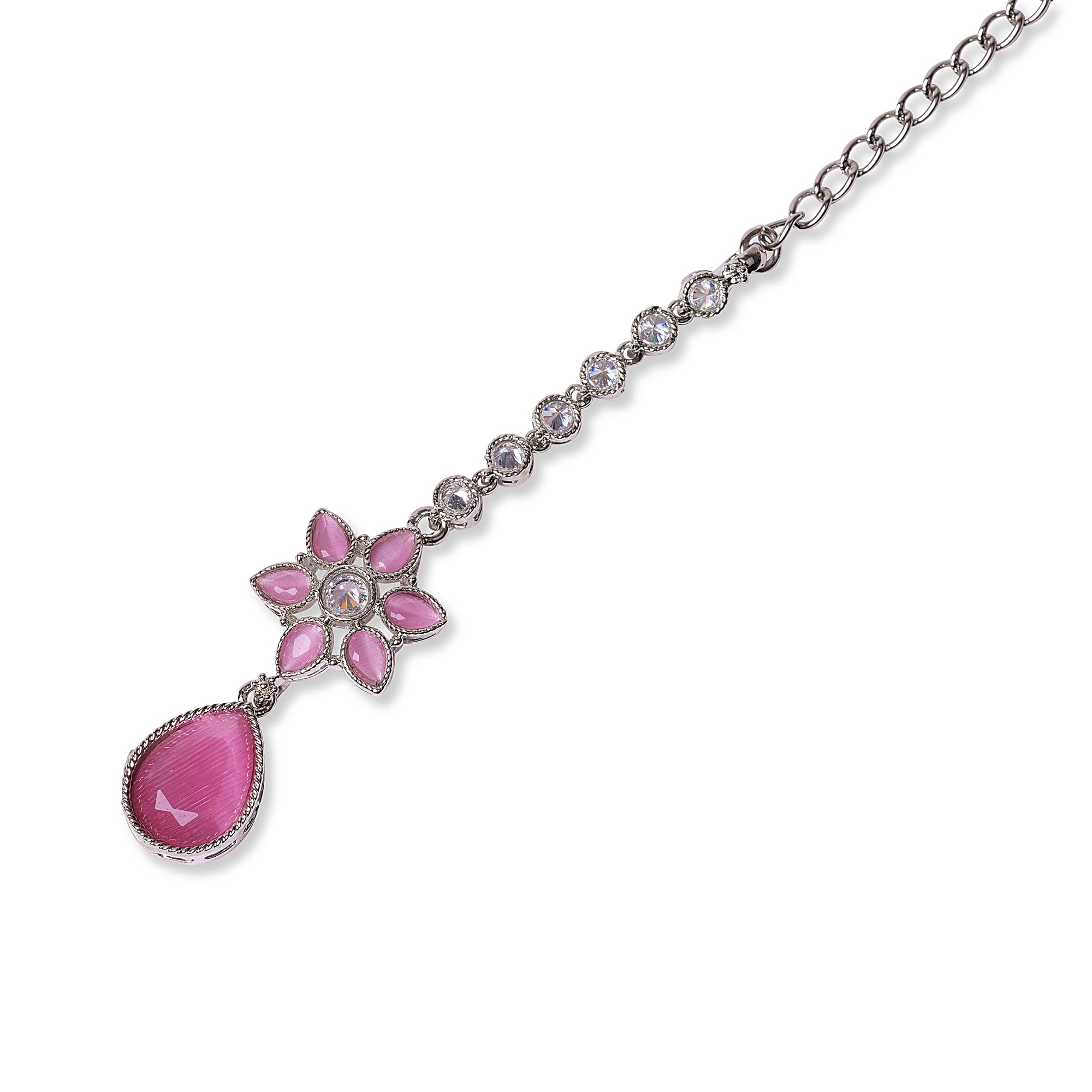 Joy Pink Maang Tikka in Rhodium
