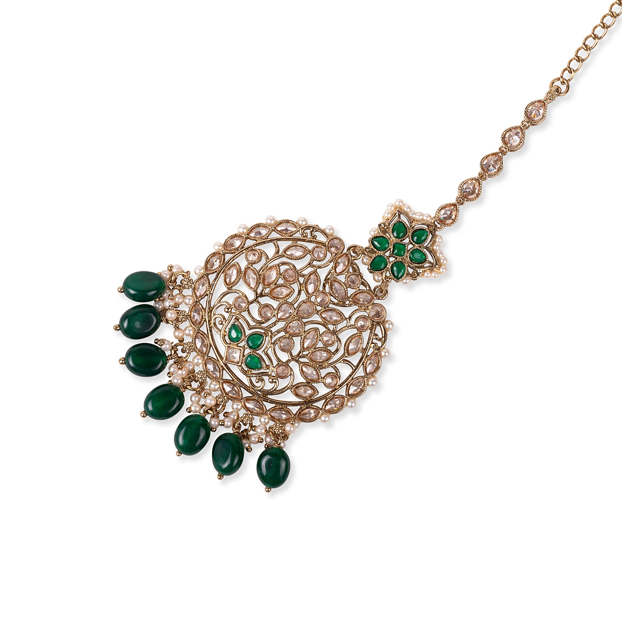 Eesha Vintage Floral Manng Tikka in Green