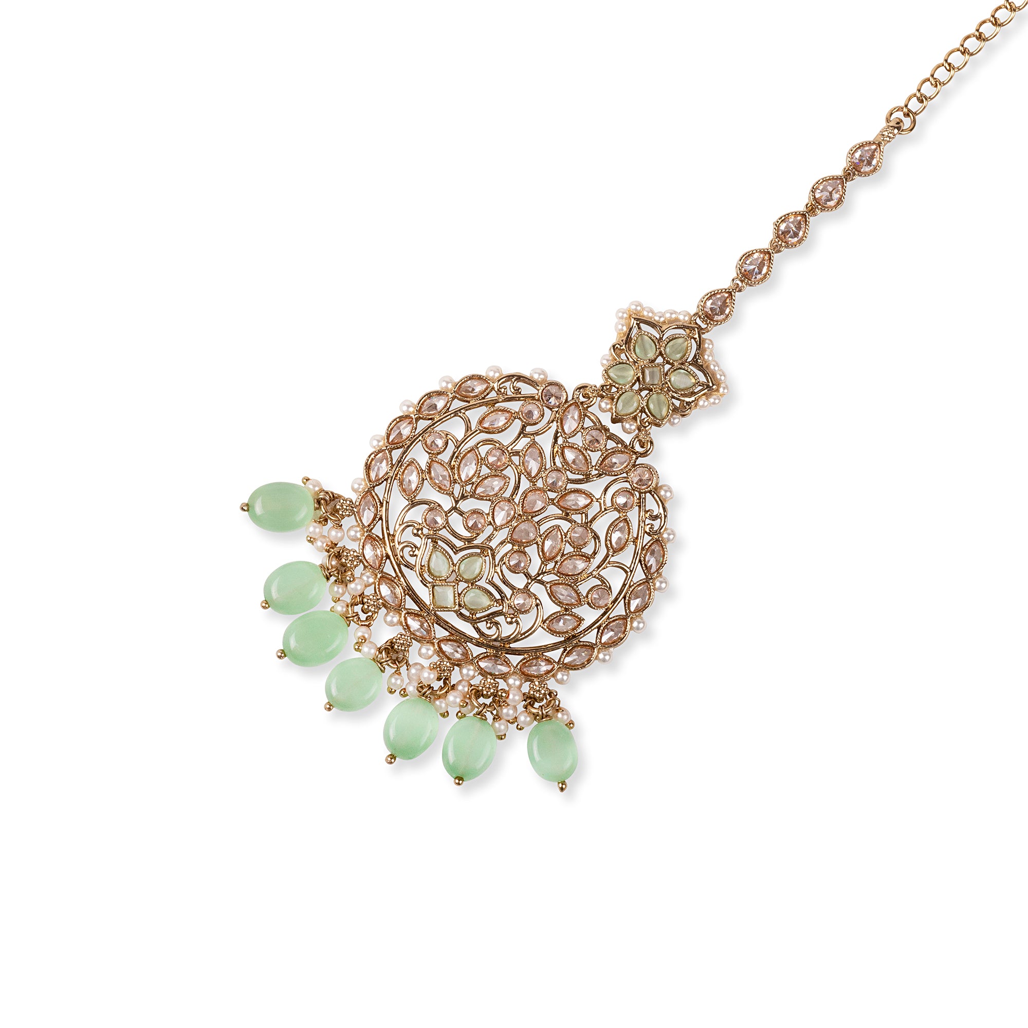 Eesha Vintage Floral Manng Tikka in Mint