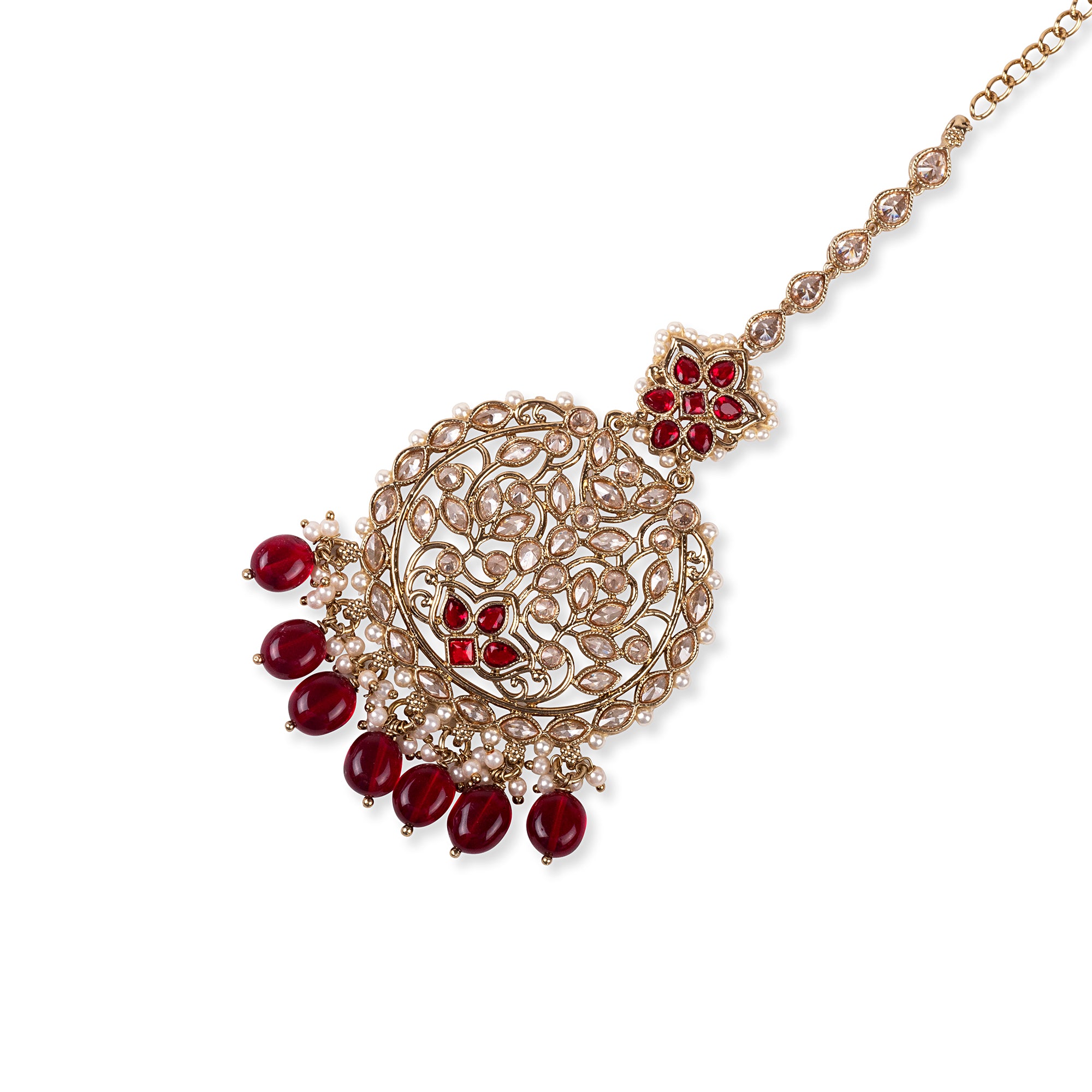 Eesha Vintage Floral Manng Tikka in Maroon