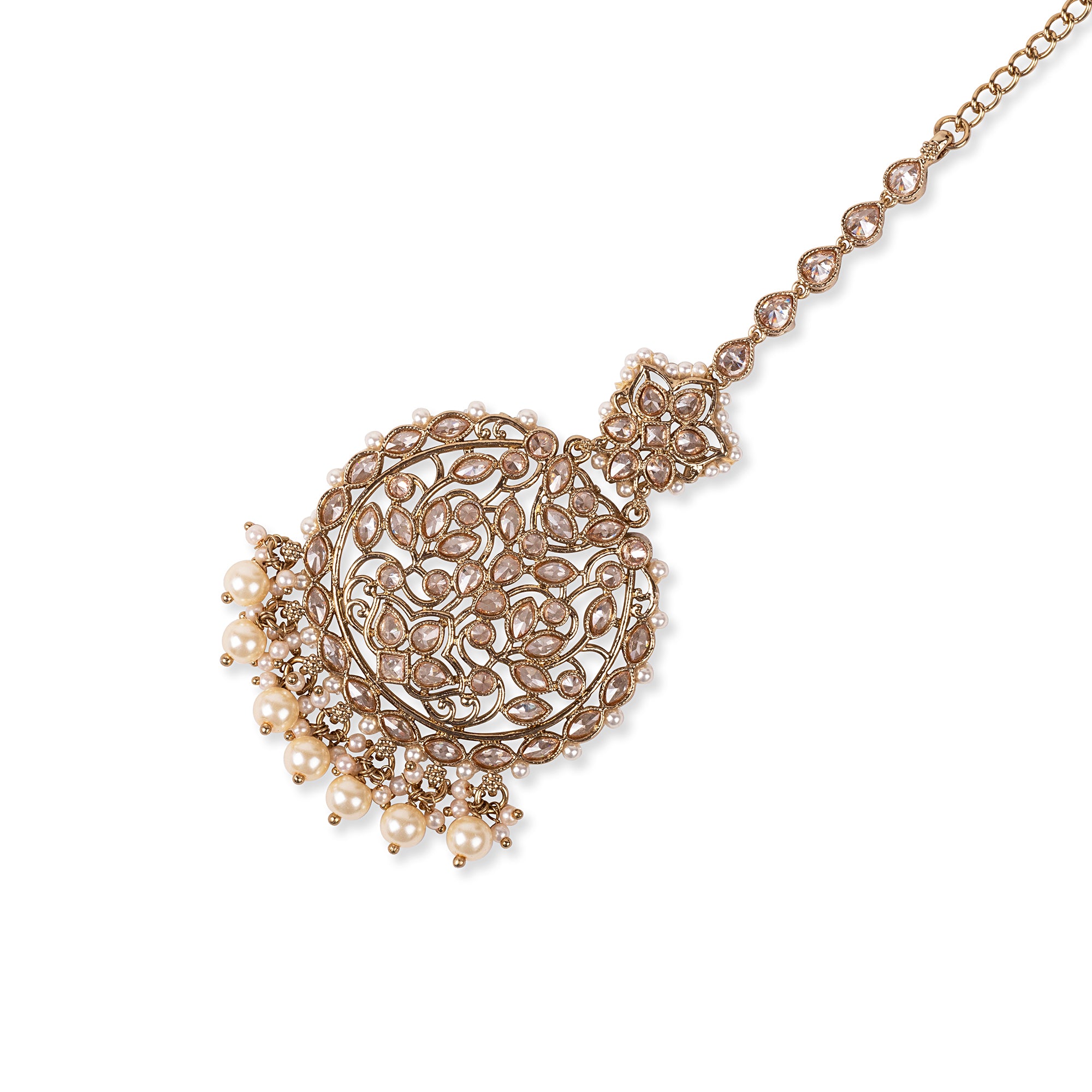 Eesha Vintage Floral Manng Tikka in Pearl