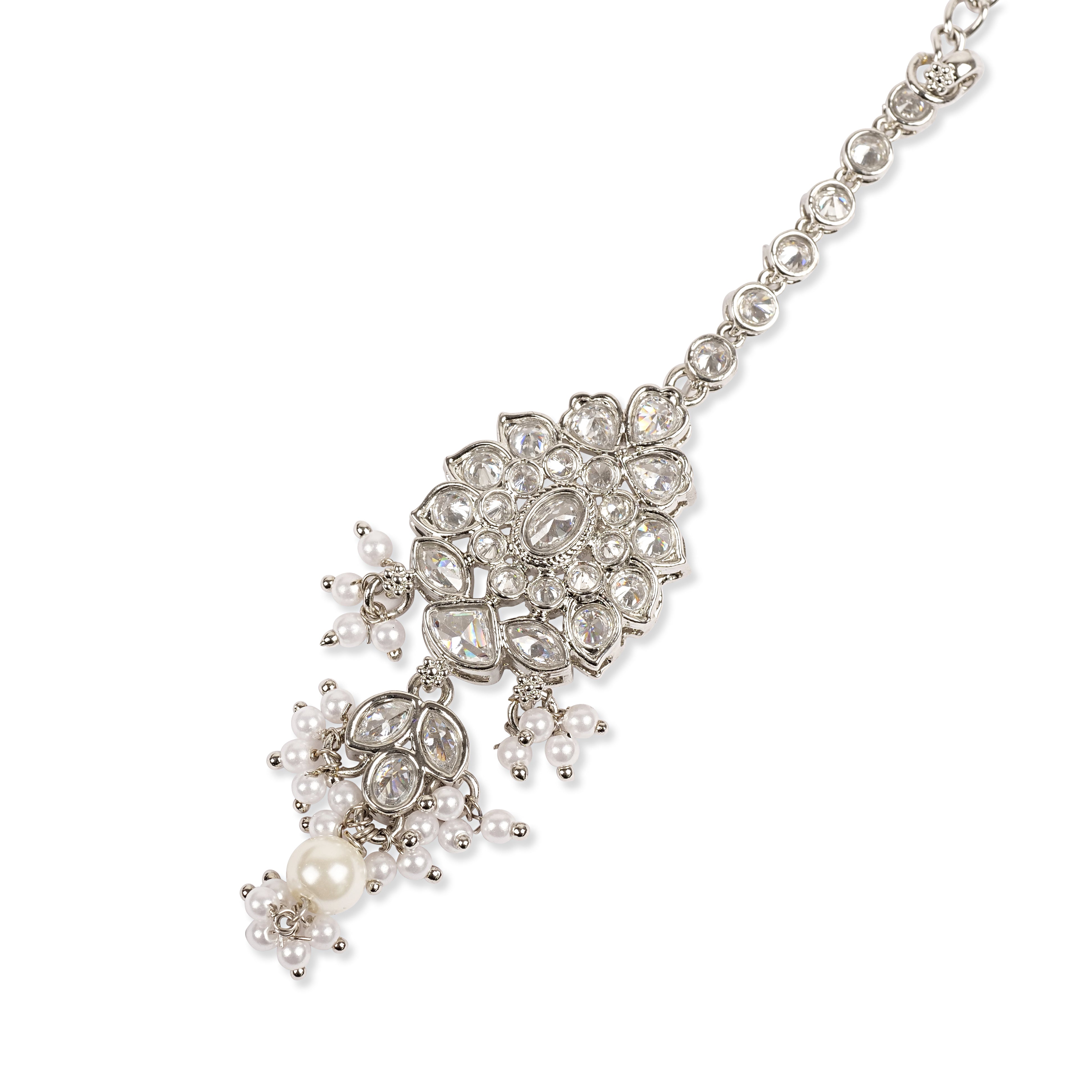 Alaya Maang Tikka in Pearl and Rhodium